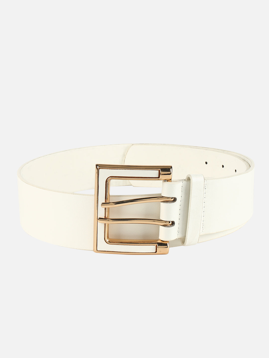 Women White Wide Push Pin Formal Artificial leather Belt (28 to 32)