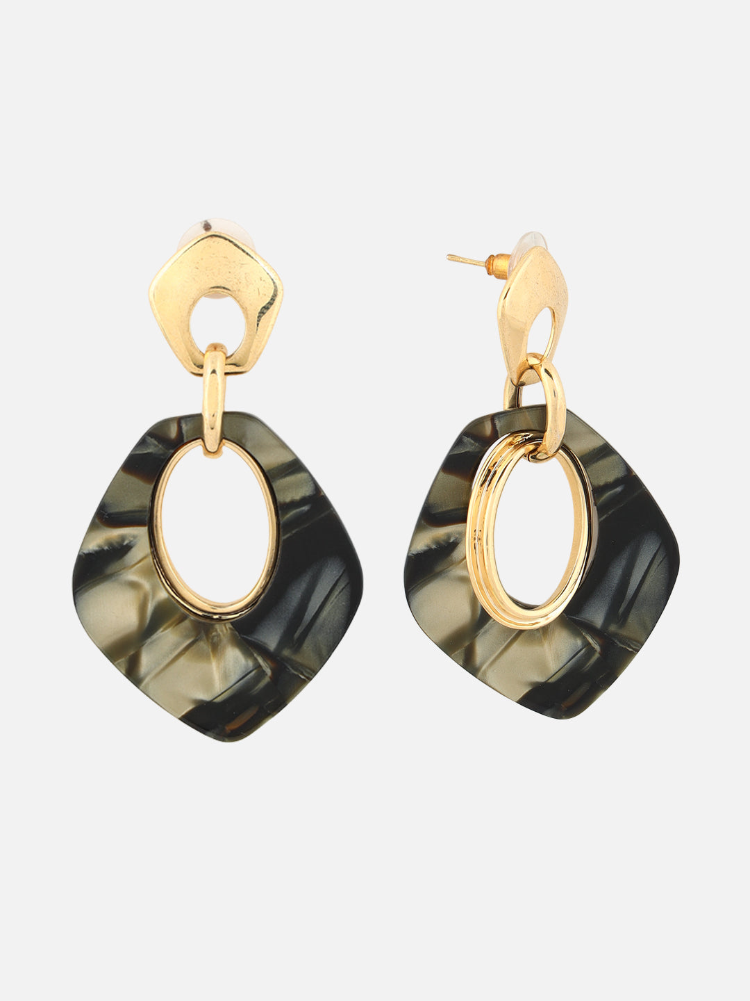 Beatnik Geometric Drop Earrings with Gold-Tone & Marble Finish (Black)