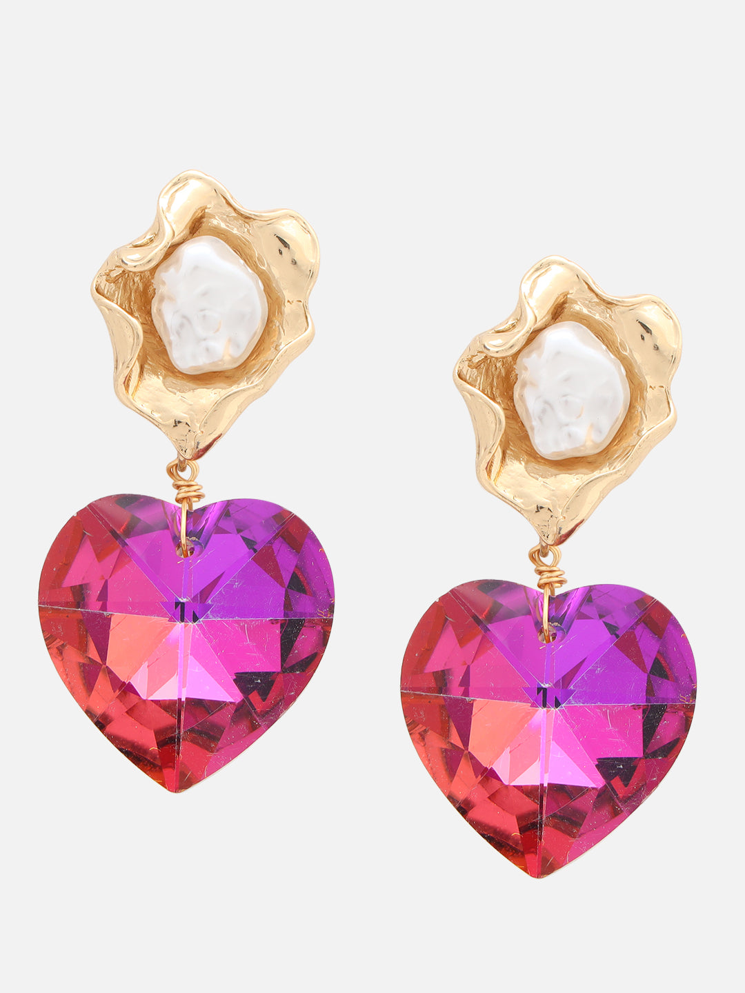 Beatnik Women's Pink Heart-Shaped Drop Earrings | Gold-Plated Beaded Western Style Fashion Jewelry