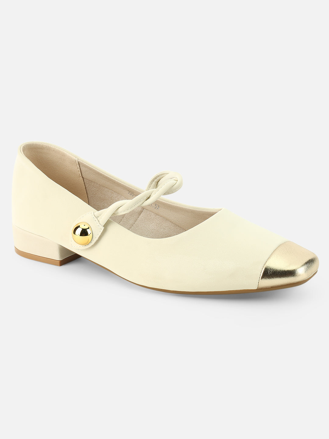 Beatnik White Western Style Casual Pumps for Women with Gold Toe & Bell Tie