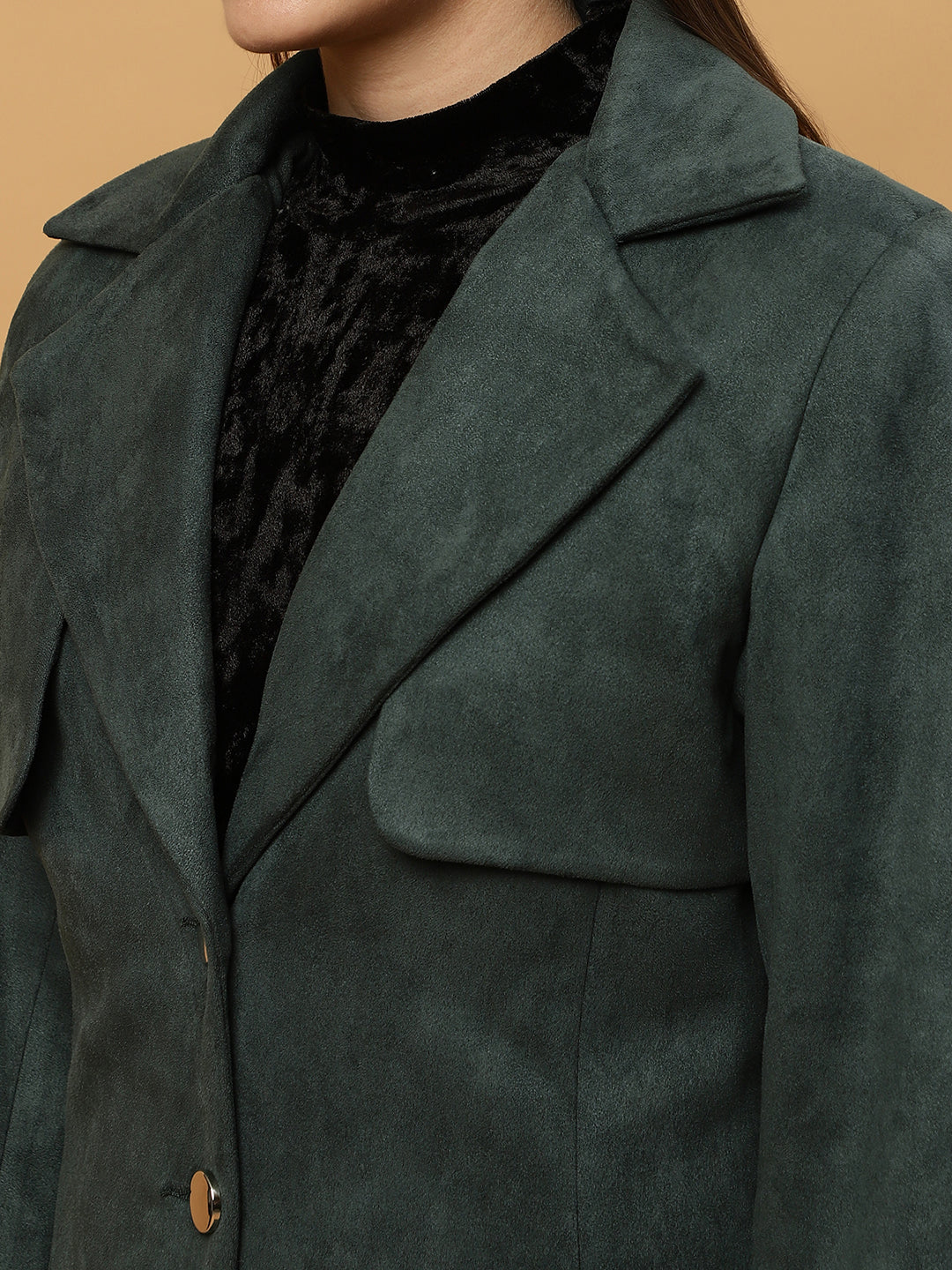 Beatnik Shawl Collar Full Sleeve Front Open Dark Green Blazer Beatnik India