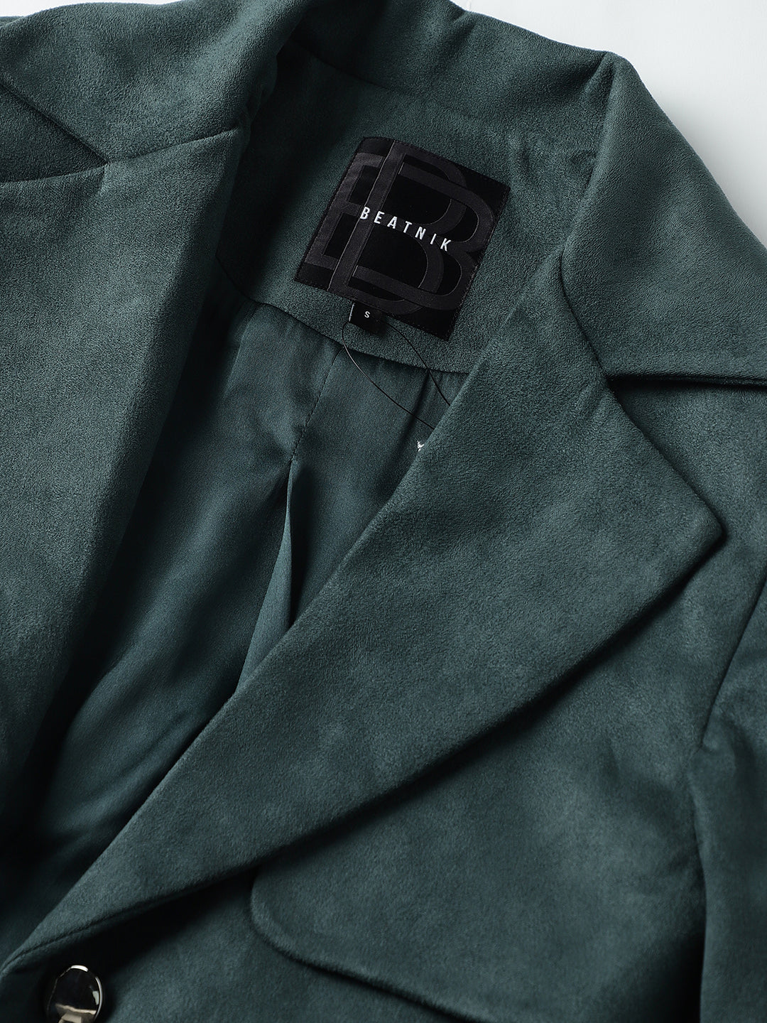 Beatnik Shawl Collar Full Sleeve Front Open Dark Green Blazer Beatnik India