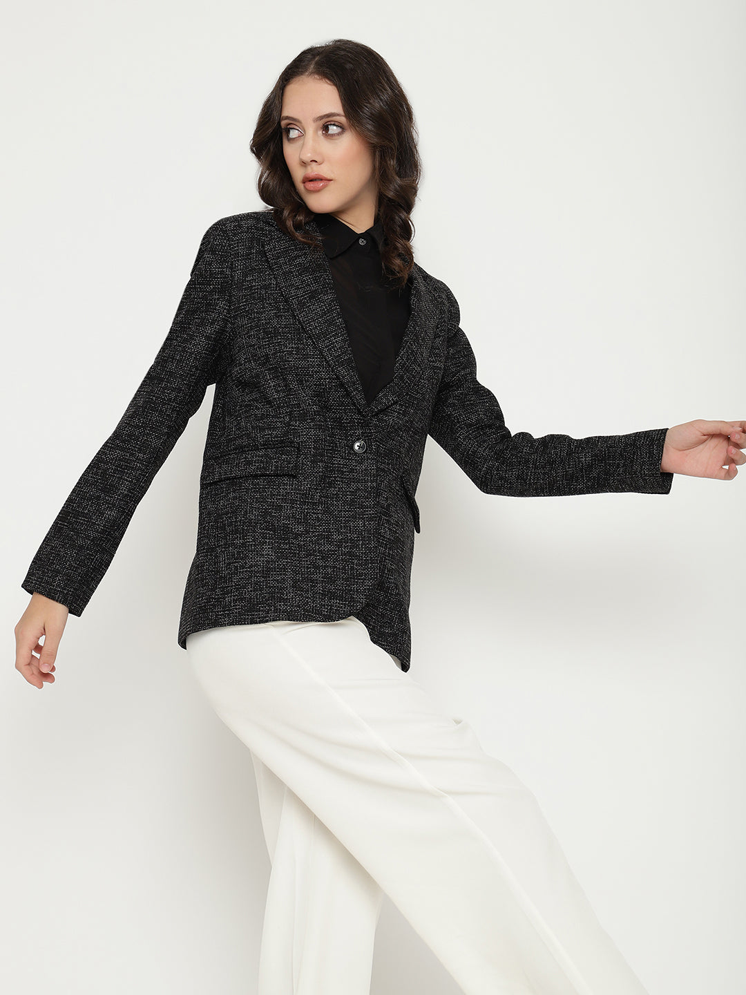 Beatnik Front Open Regular Shawl Collar Womens Black Blazers Beatnik India