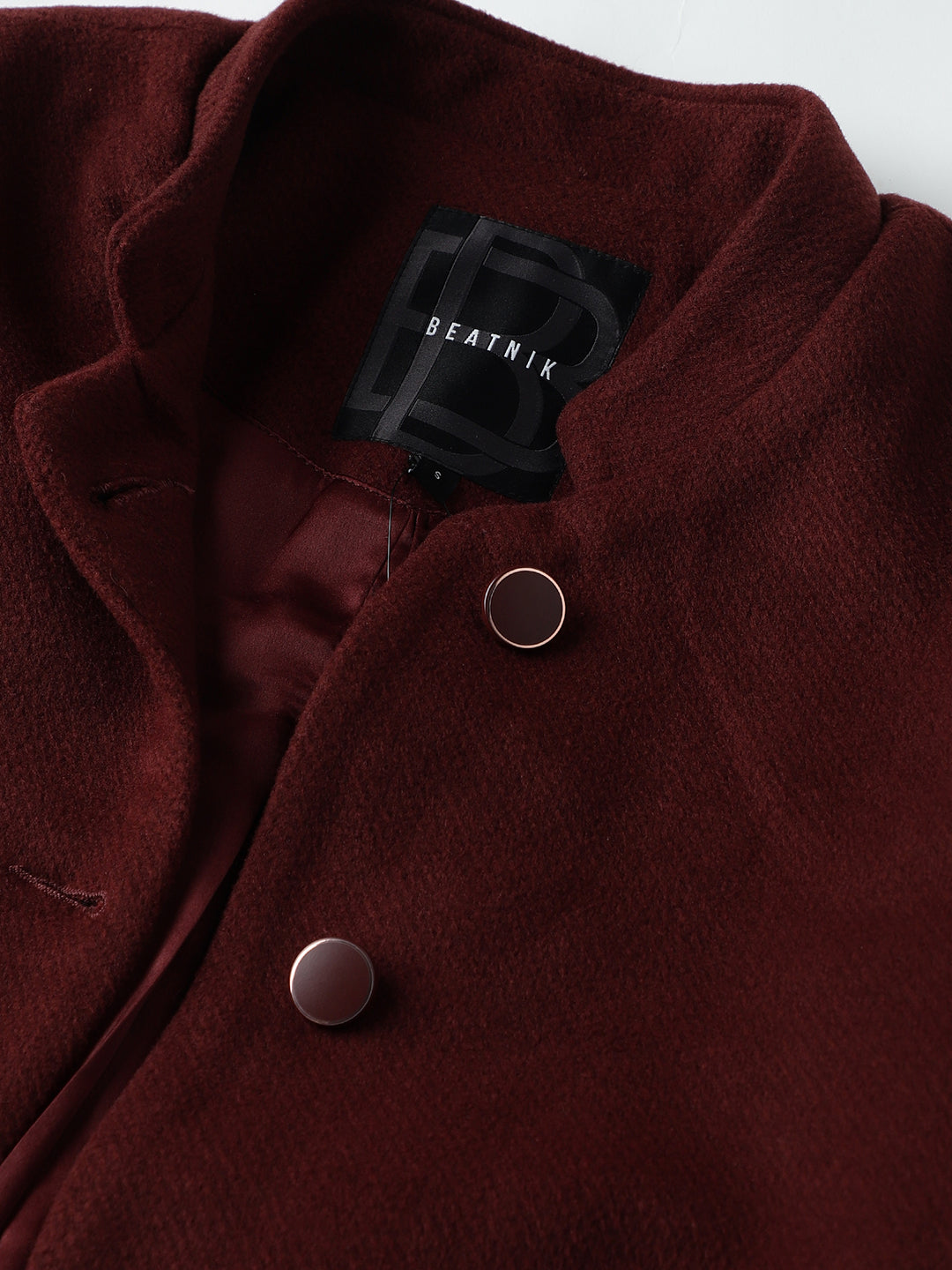 Beatnik Collared Full Sleeve Three Button Blazer Maroon Blazer Beatnik