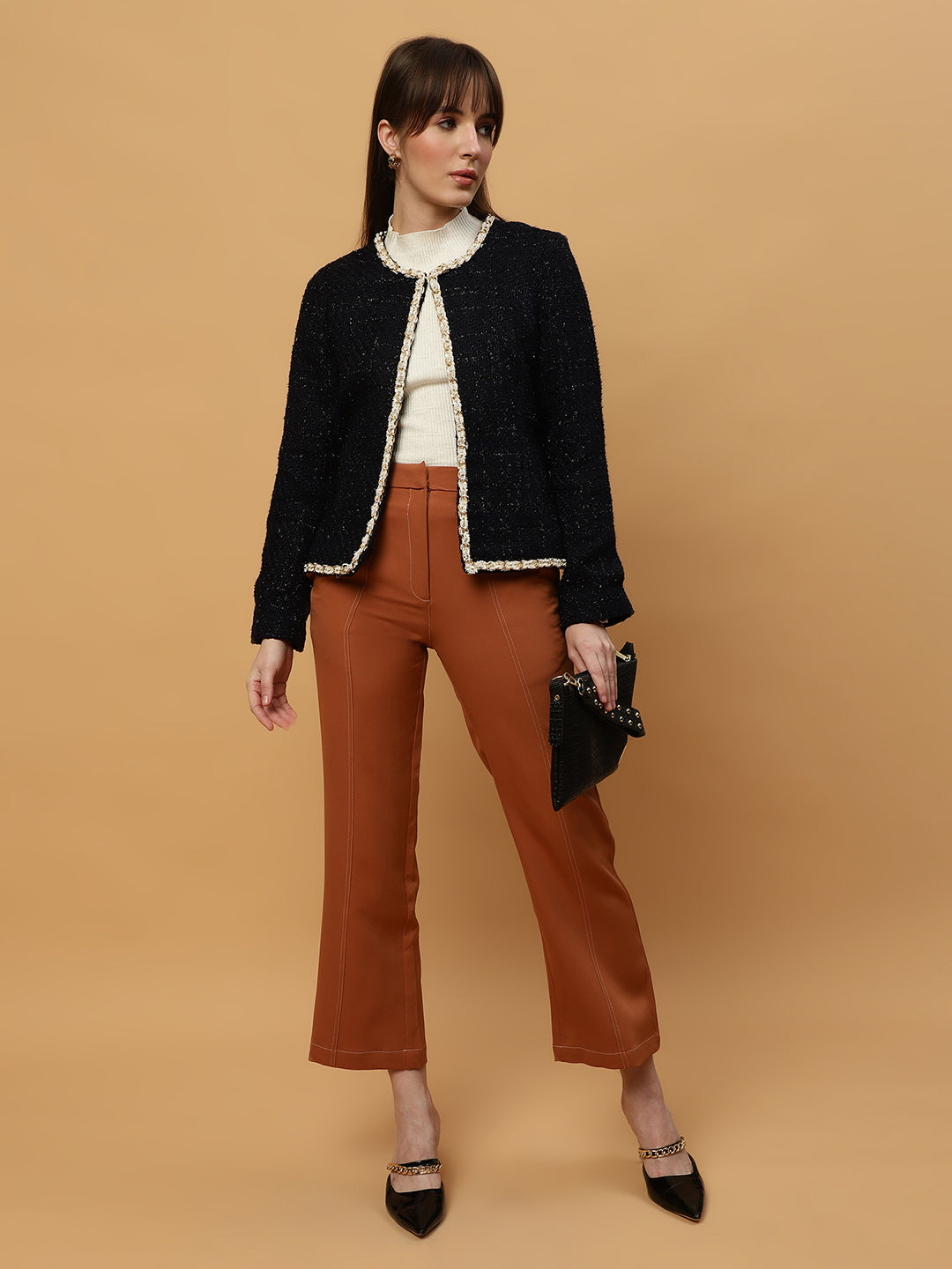 Beatnik Front Open Regular Jacquard Womens Blue Blazers Beatnik India