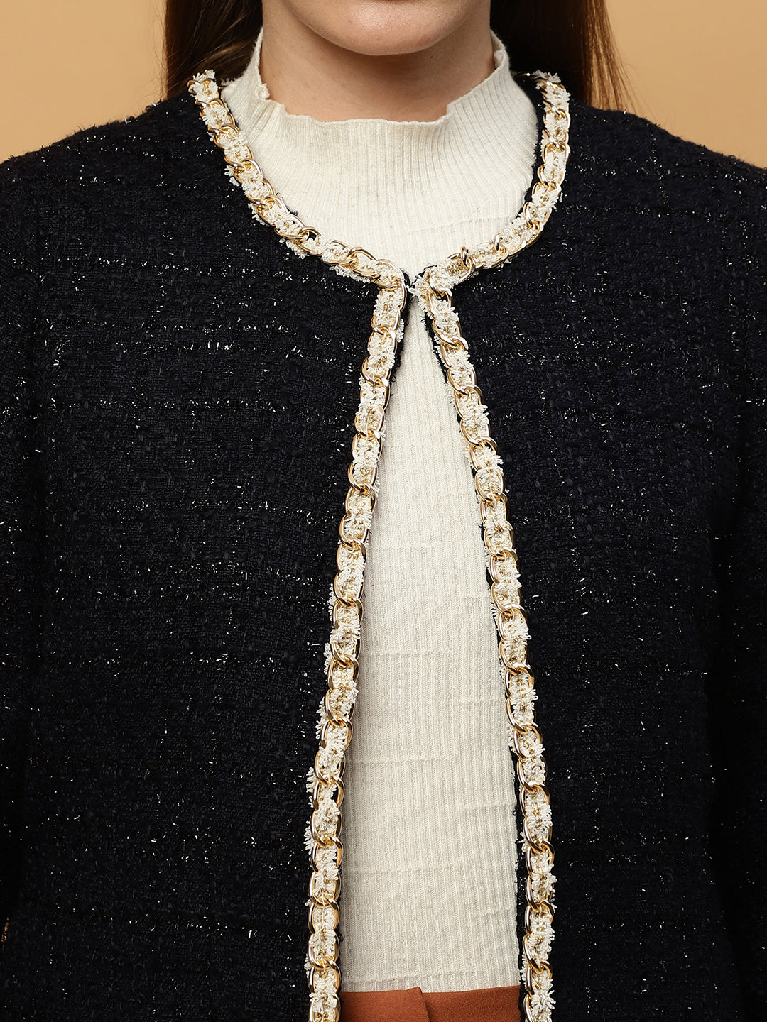 Beatnik Front Open Regular Jacquard Womens Blue Blazers Beatnik India