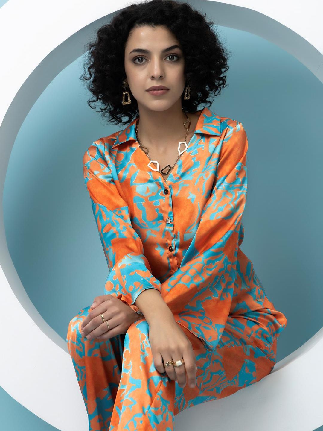 Vibrant Abstract Print Satin 2-Piece Coord Set Beatnik India