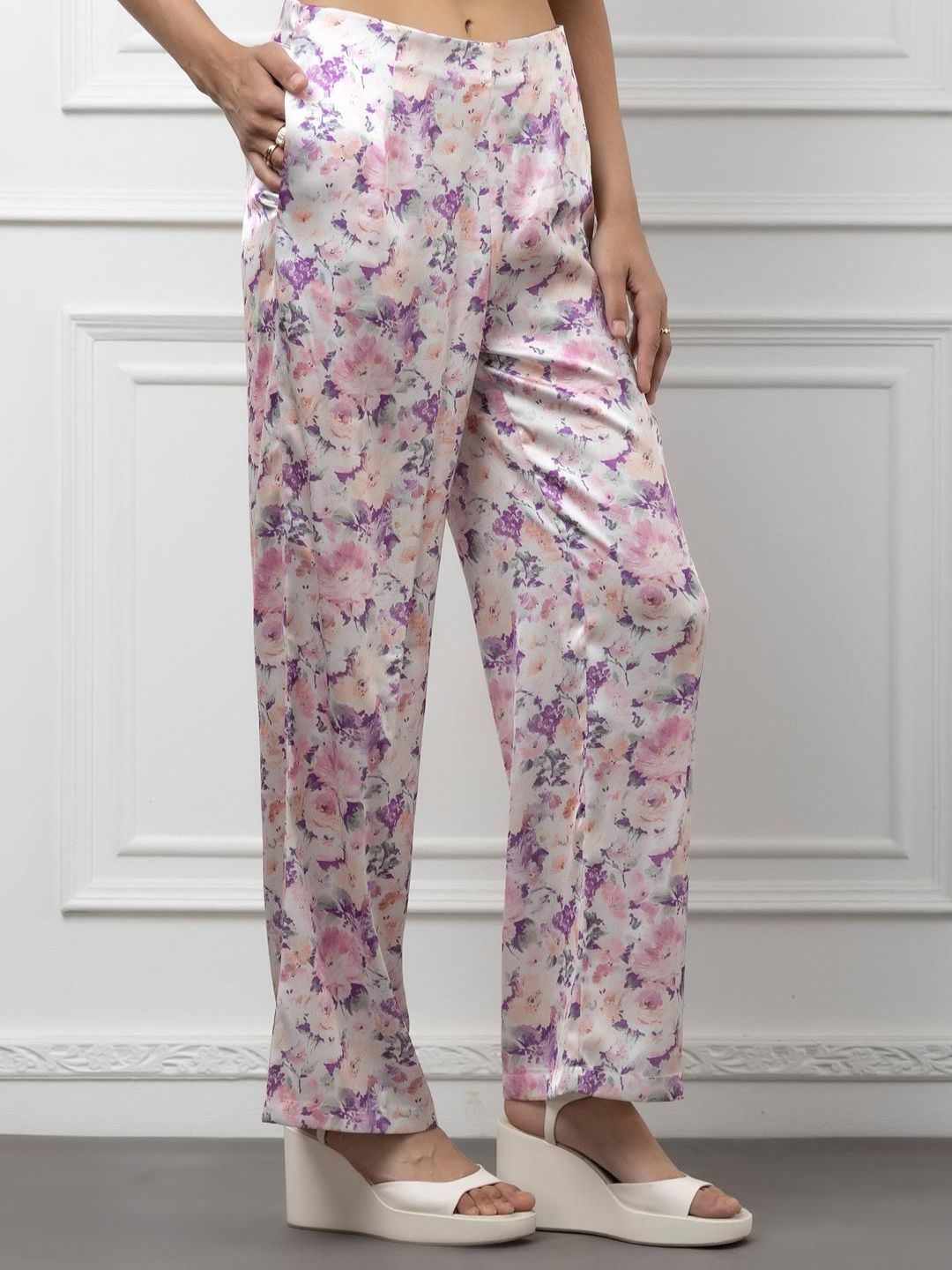 Sleeveless Satin Coord Set with Floral Print Beatnik India