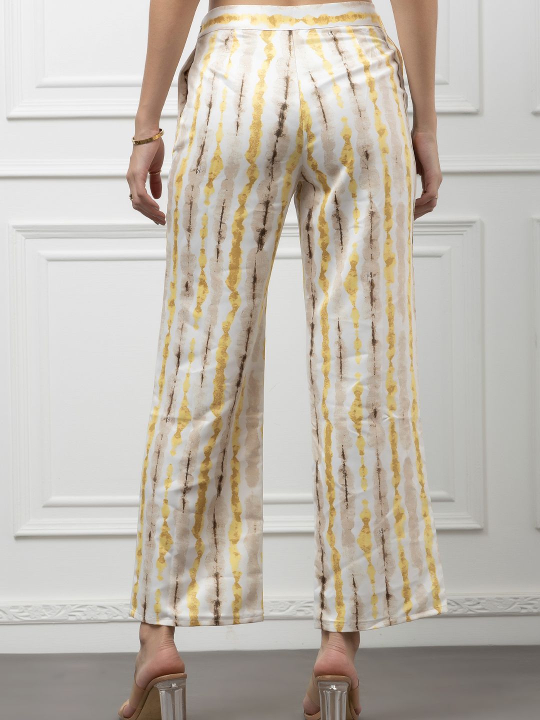 Sleeveless Crepe and Satin Coord Set with Vertical Print Beatnik India