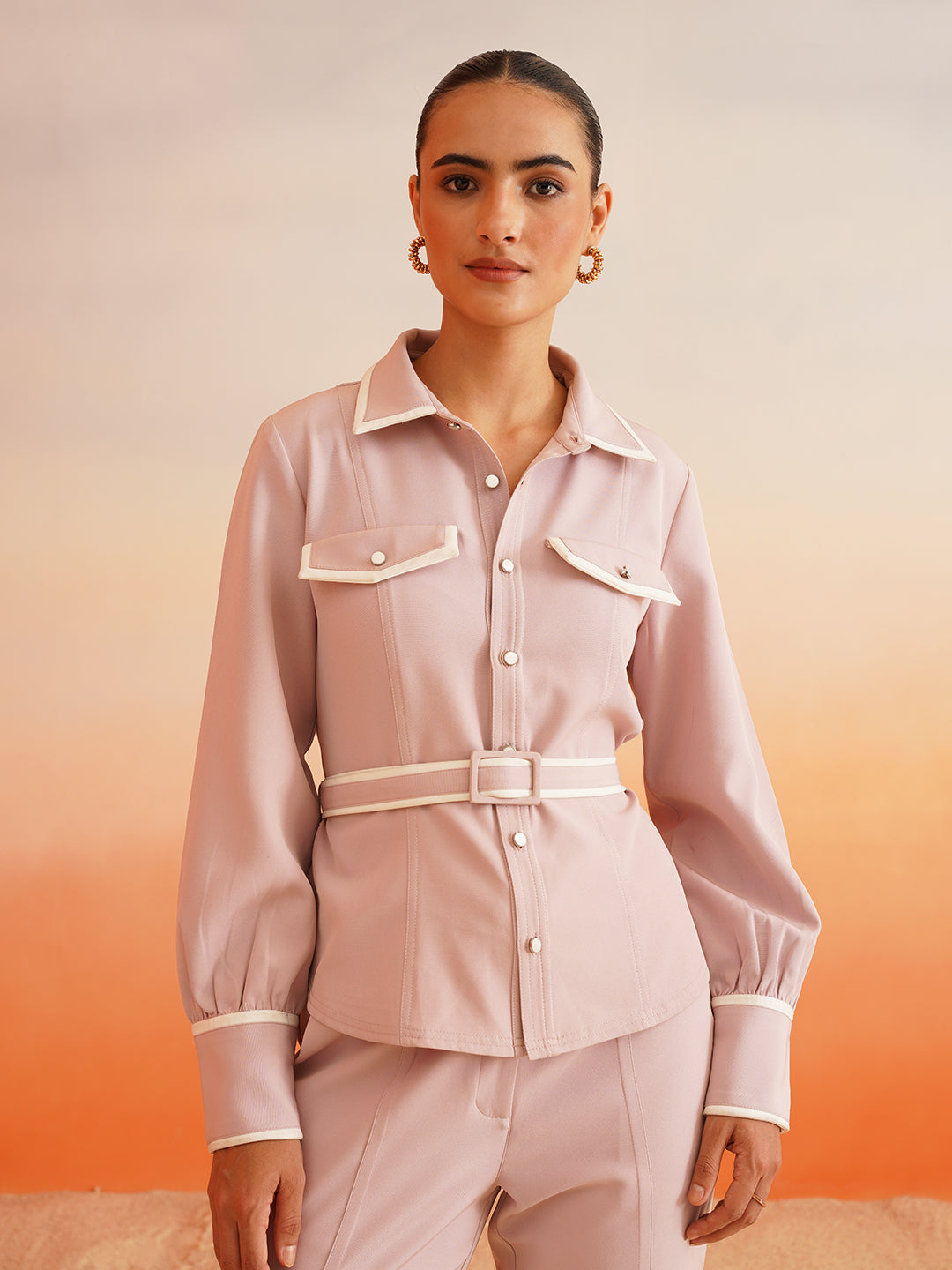 Cuffed Sleeves Full-Length High Rise Bottom Onion Pink Co-ords Beatnik India