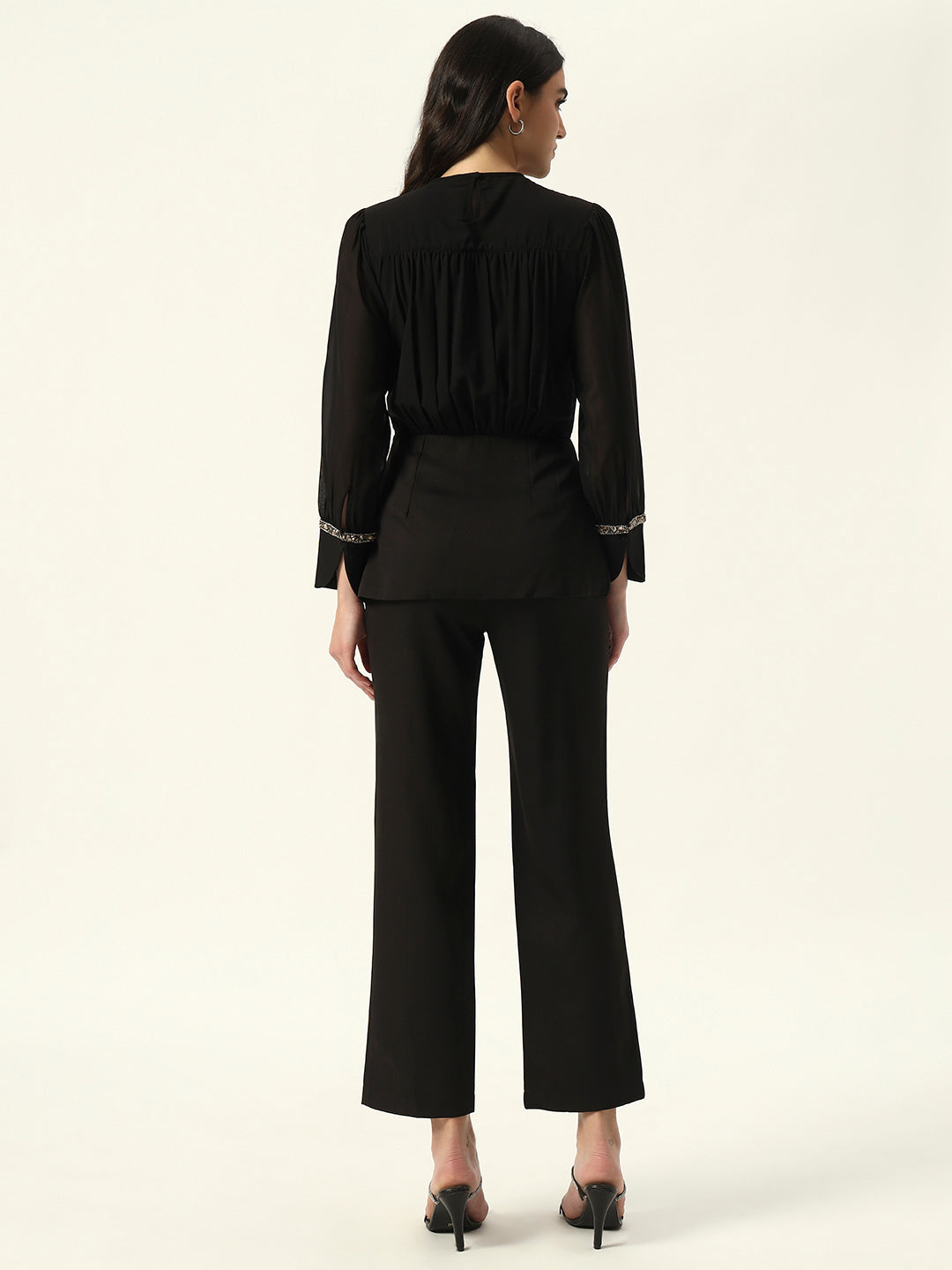 Crepe Bishop Sleeve Black Peplum Coord