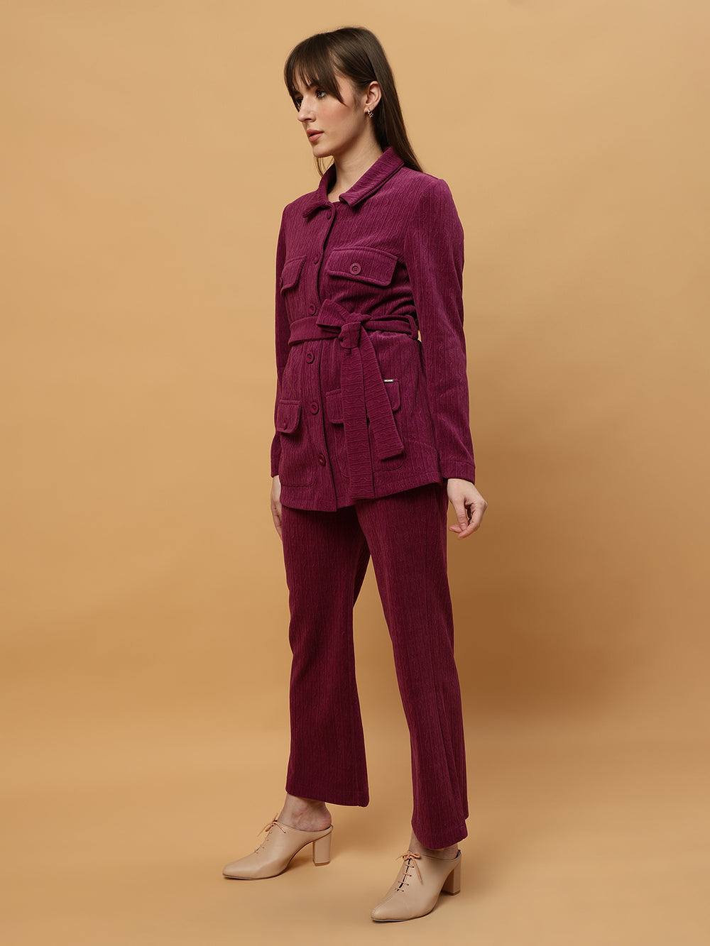 Beatnik Full Sleeves and Belted Elegance Party Style Collared Coord Beatnik India