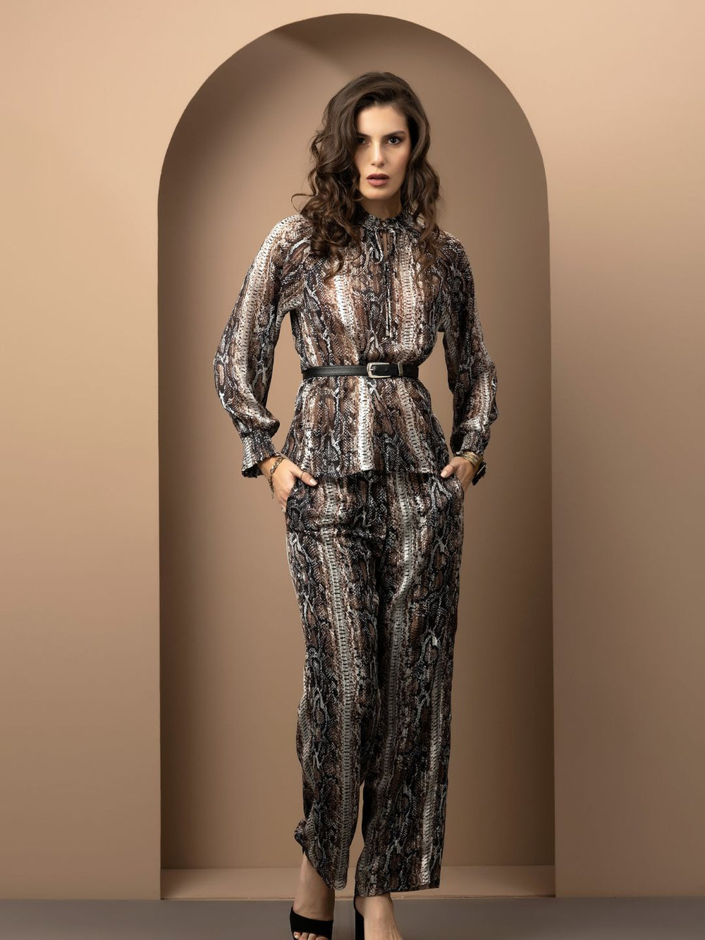 Chic 2-Piece Animal Print Georgette Coord Set with Satin Stripes Beatnik India