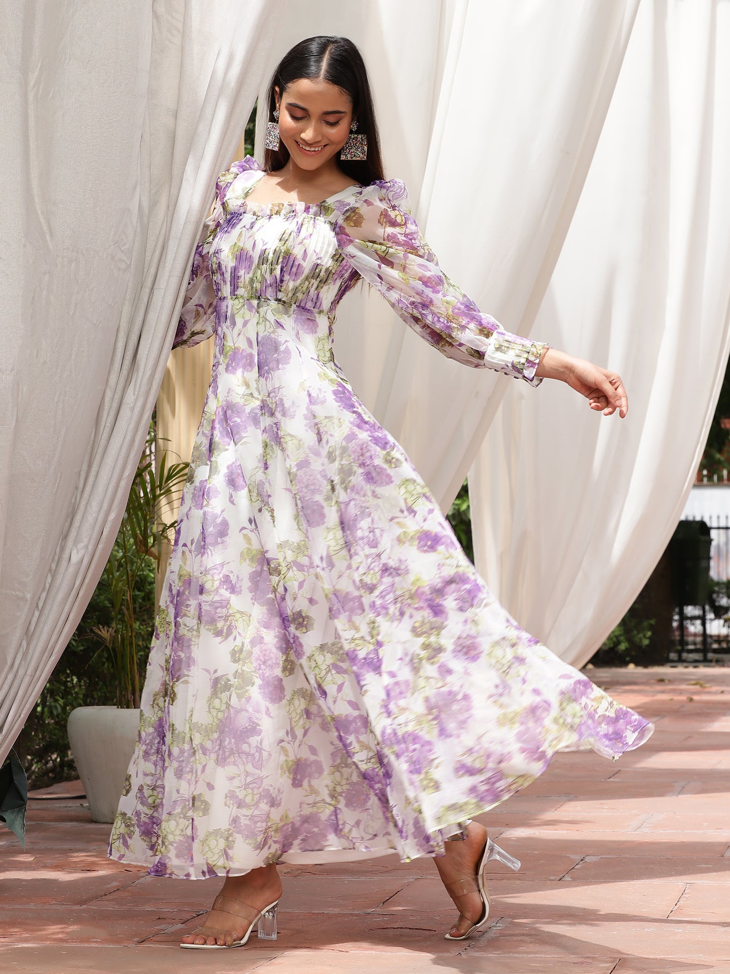 Beatnik Puff Sleeve Purple Ball Gown Dresses Beatnik India