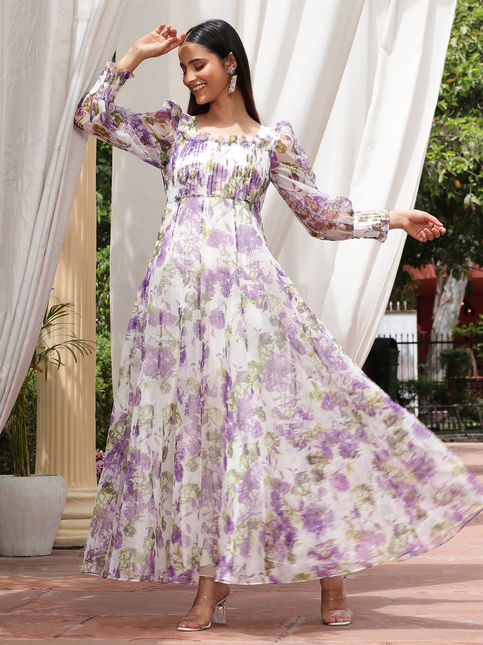 Beatnik Puff Sleeve Purple Ball Gown Dresses Beatnik India