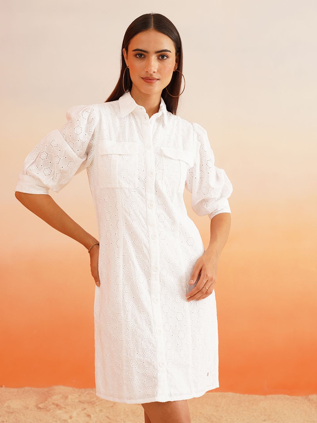 Beatnik White Shirt Schiffli Womens Dresses Beatnik