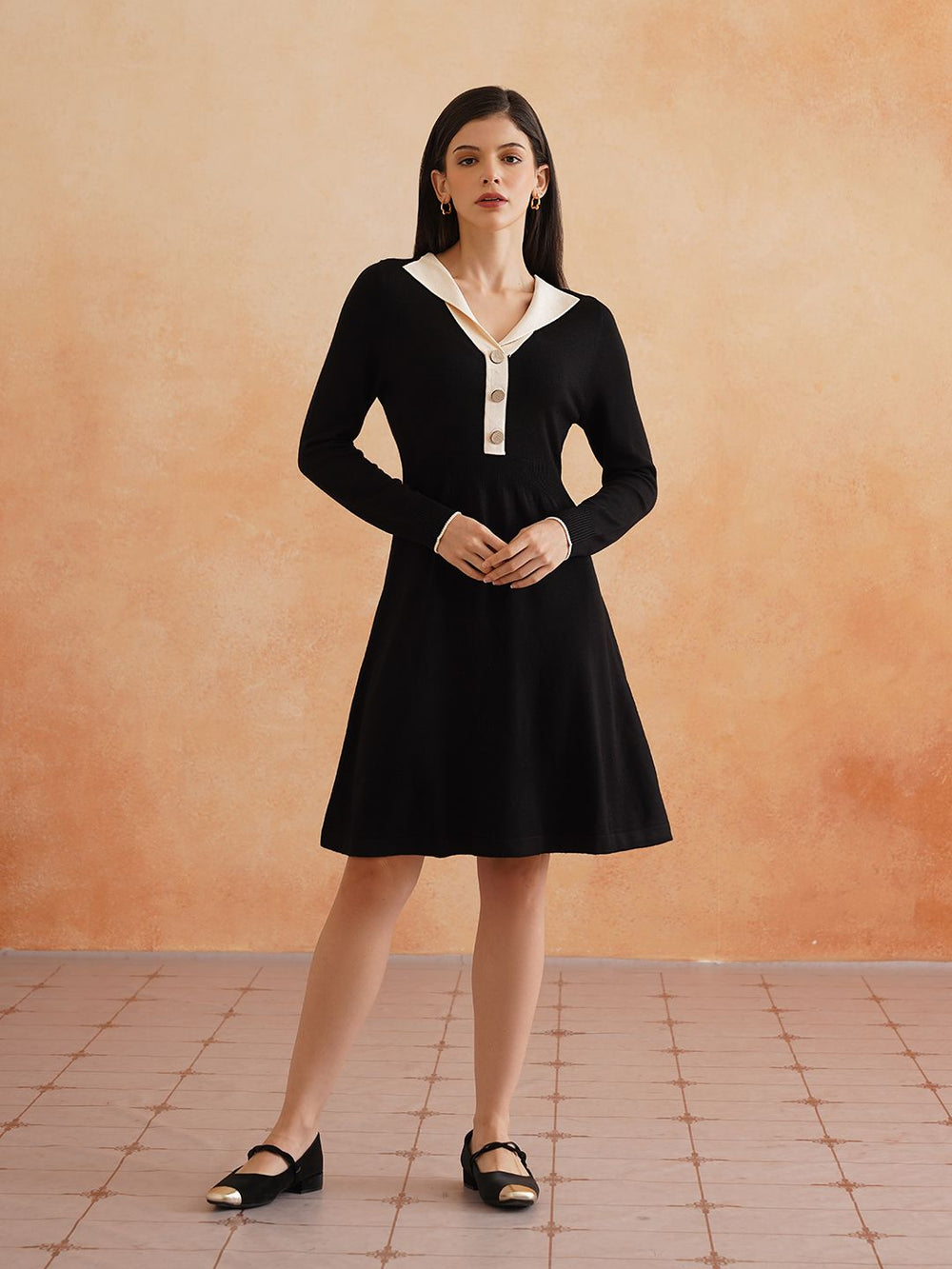 Black A-line V-neck Dress Beatnik