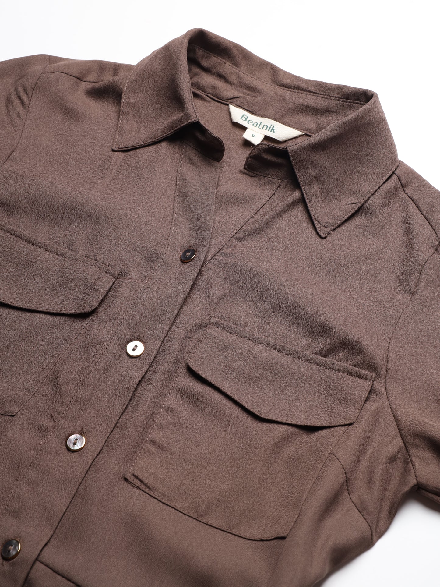 Beatnik Mini Shirt Saddle Brown Dress with Pockets Beatnik India