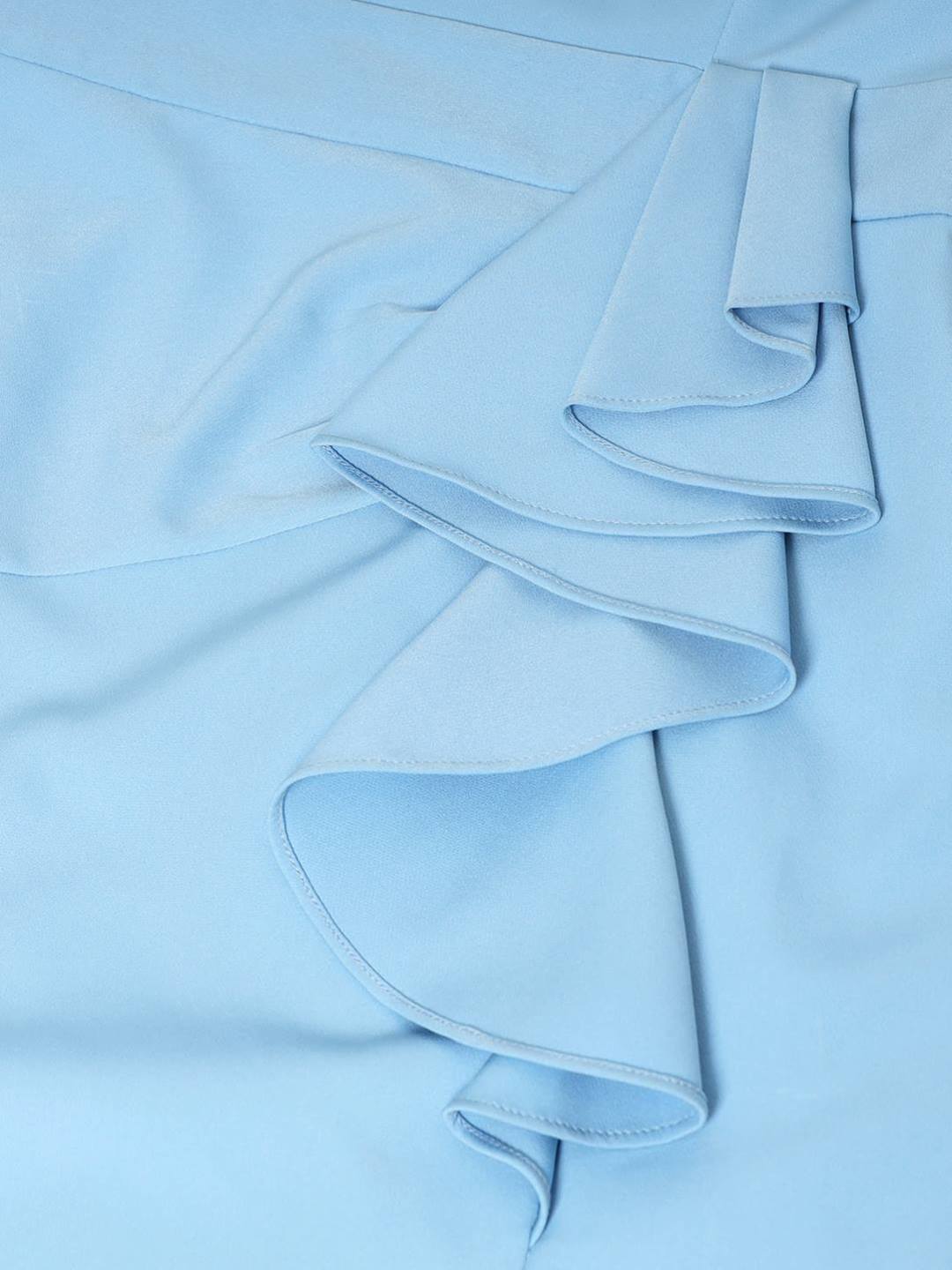 Summer Casual Sweetheart Neck Bodycon Ruffle Style Light Blue Midi Dress Beatnik India