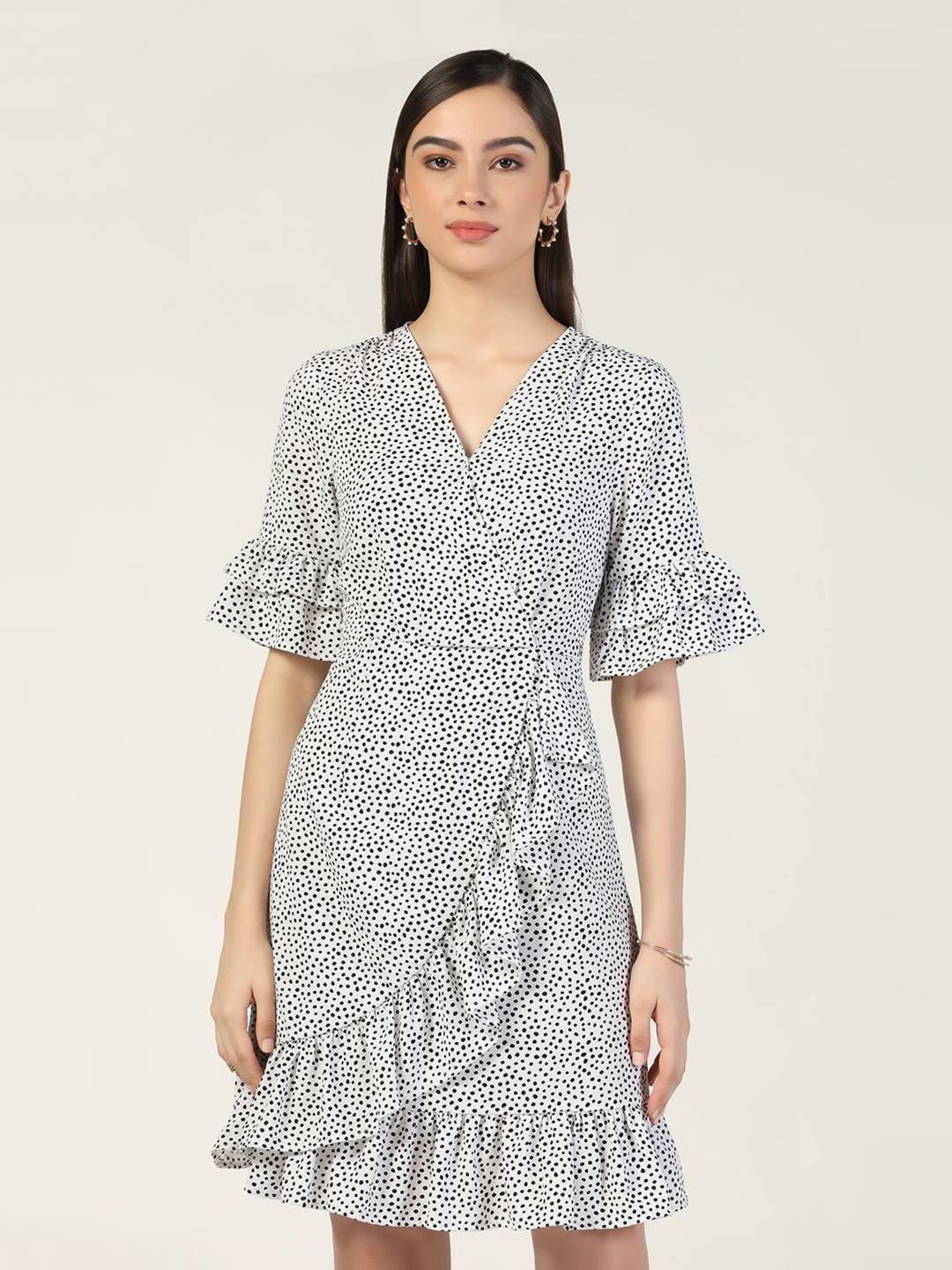 Buy Beatnik Crepe Fitted Printed Haff Sleeve White Women Dresses