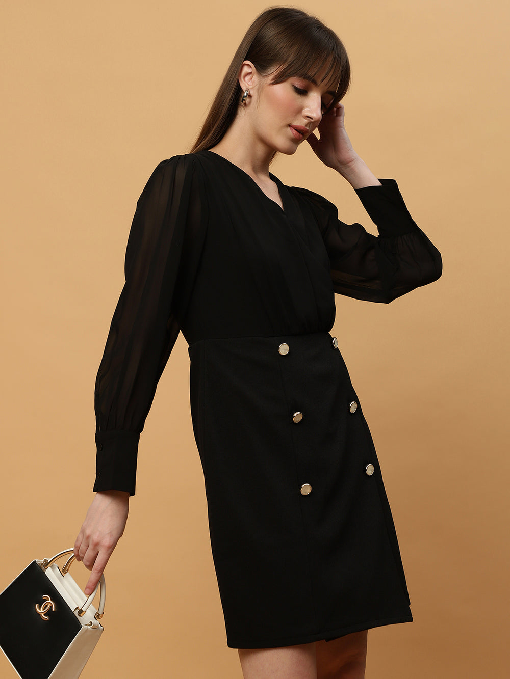 Beatnik V-neck Bishop Sleeves Dres Beatnik India