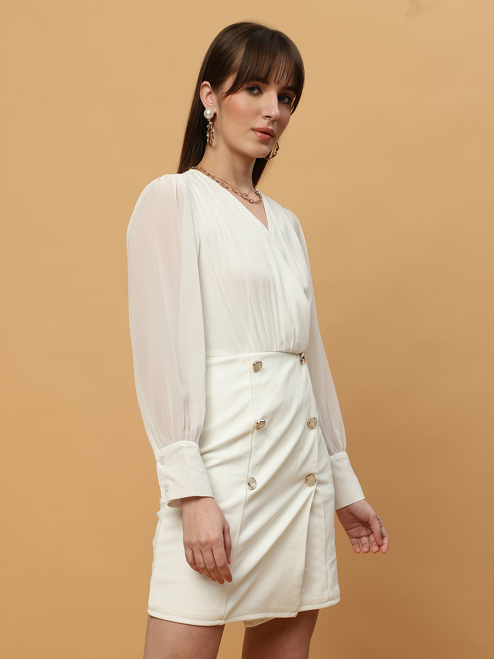 Beatnik V-neck Bishop Sleeves Dres Beatnik India