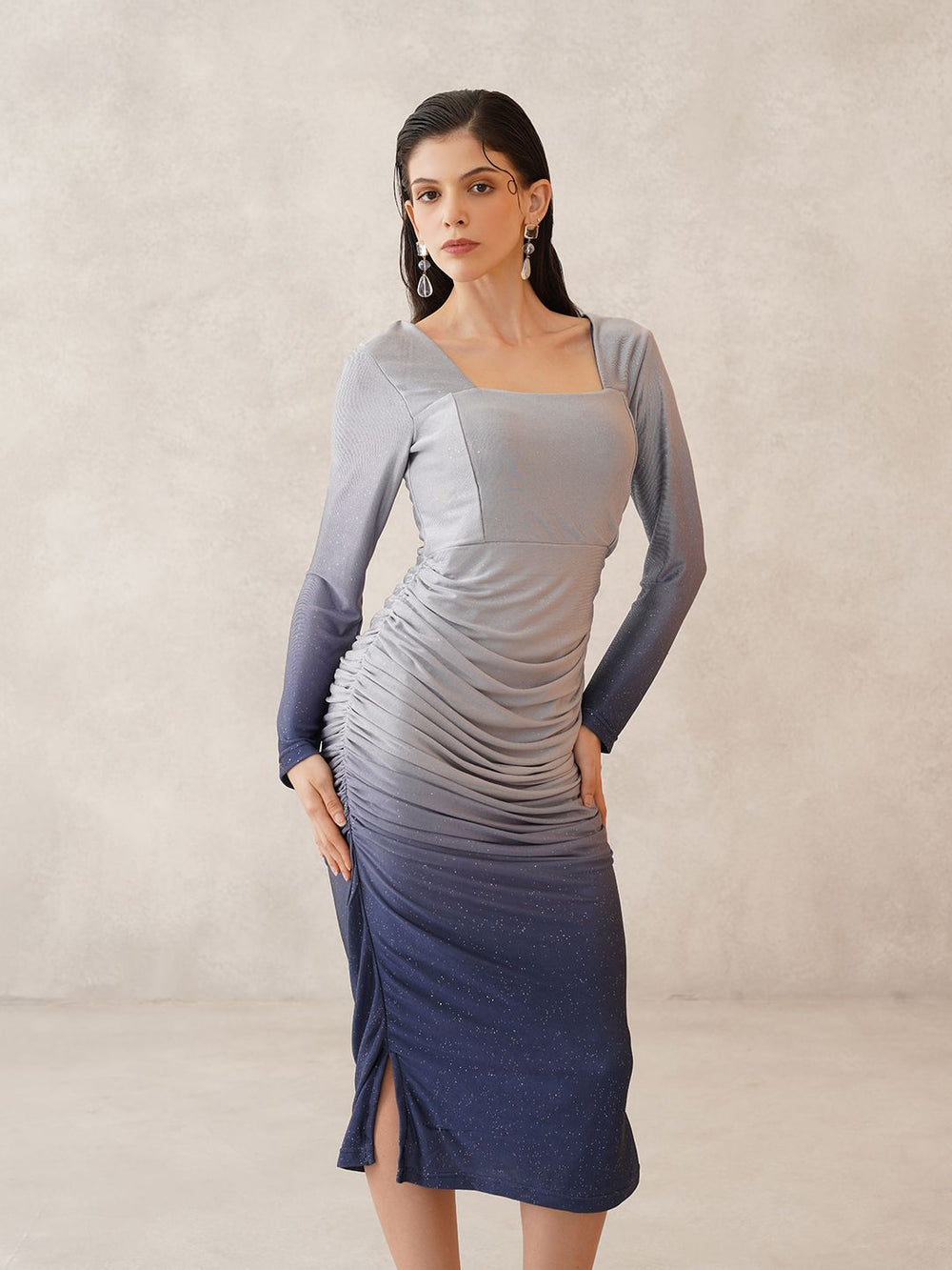 Blue Bodycon Square Neck Dress Beatnik