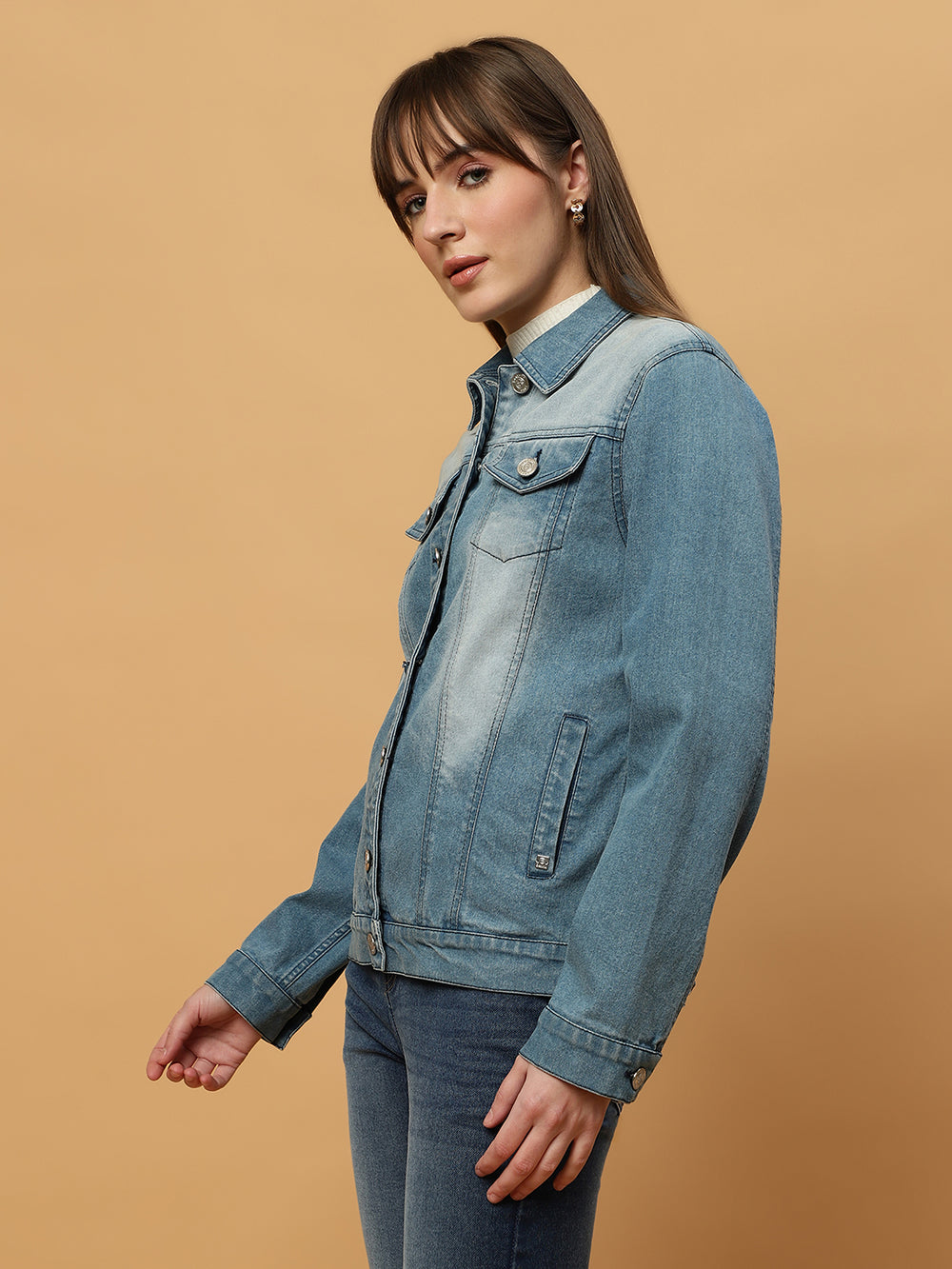 Denim Front Open Double Collar Full Sleeve Jacket Beatnik India