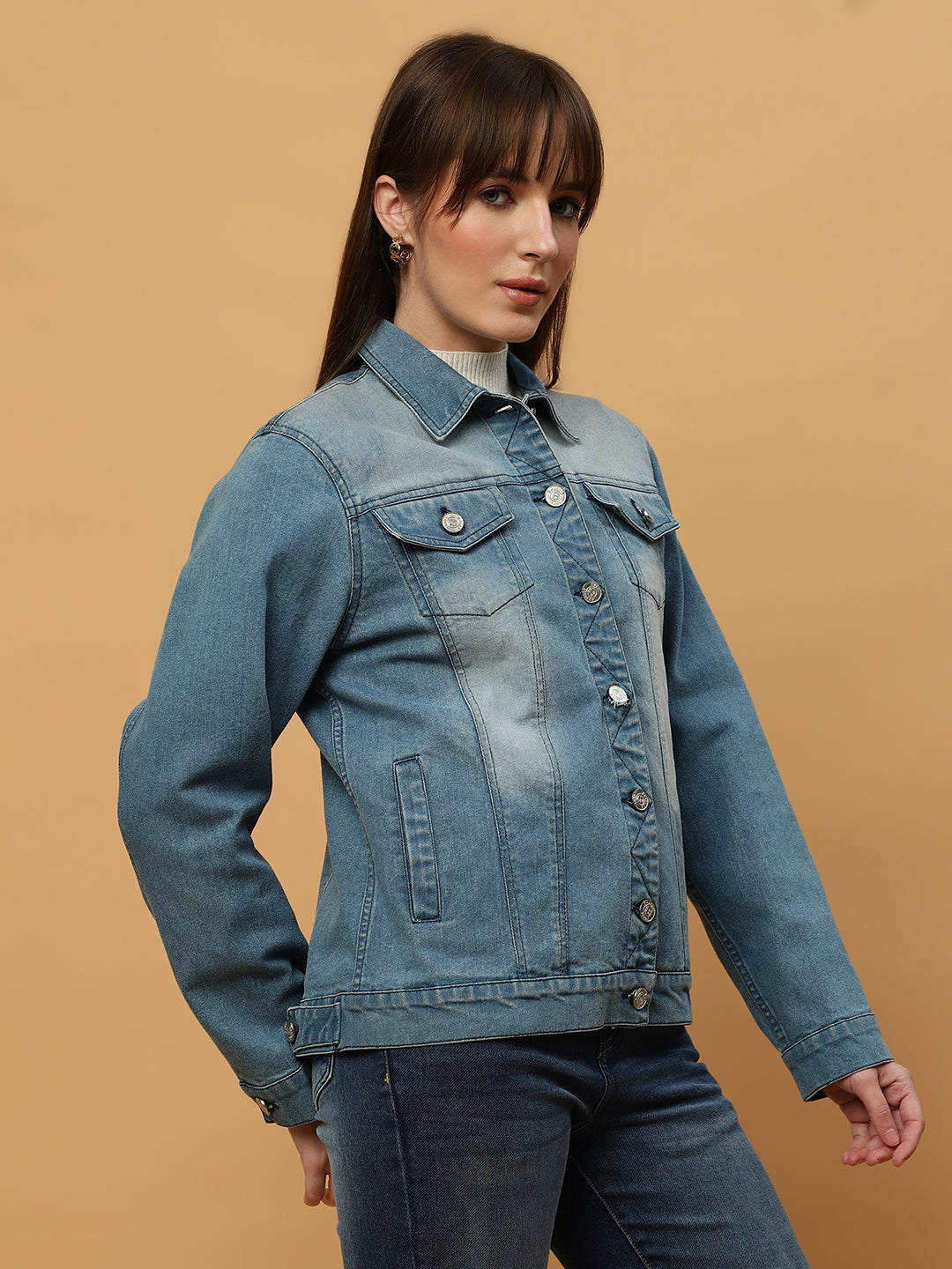 Denim Front Open Double Collar Full Sleeve Jacket Beatnik India