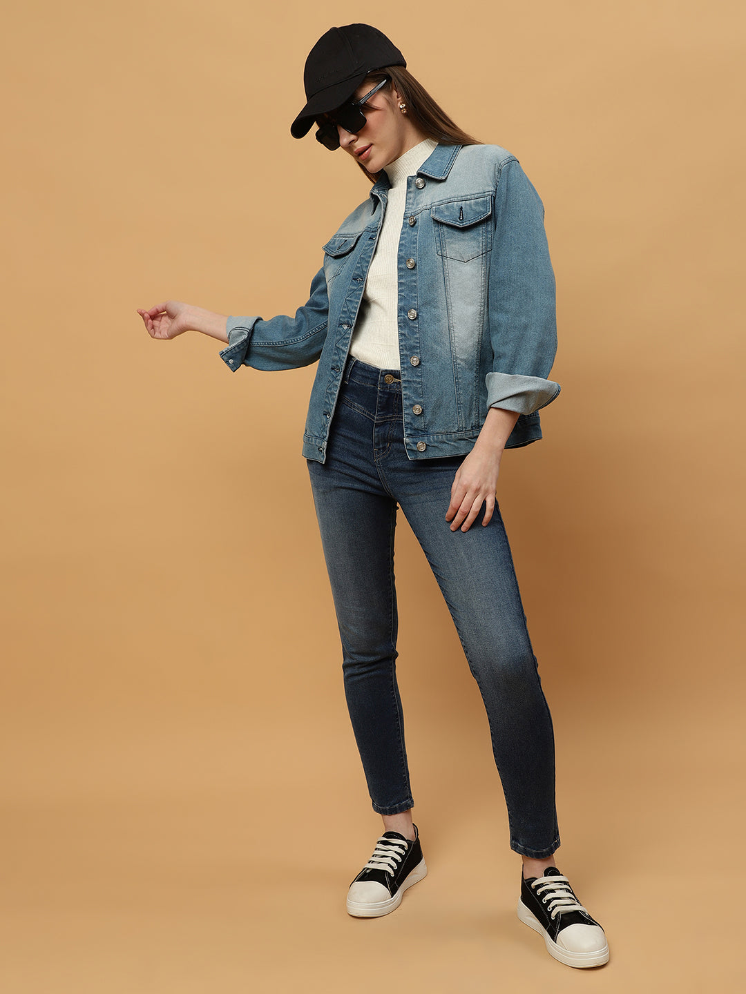 Denim Front Open Double Collar Full Sleeve Jacket Beatnik India