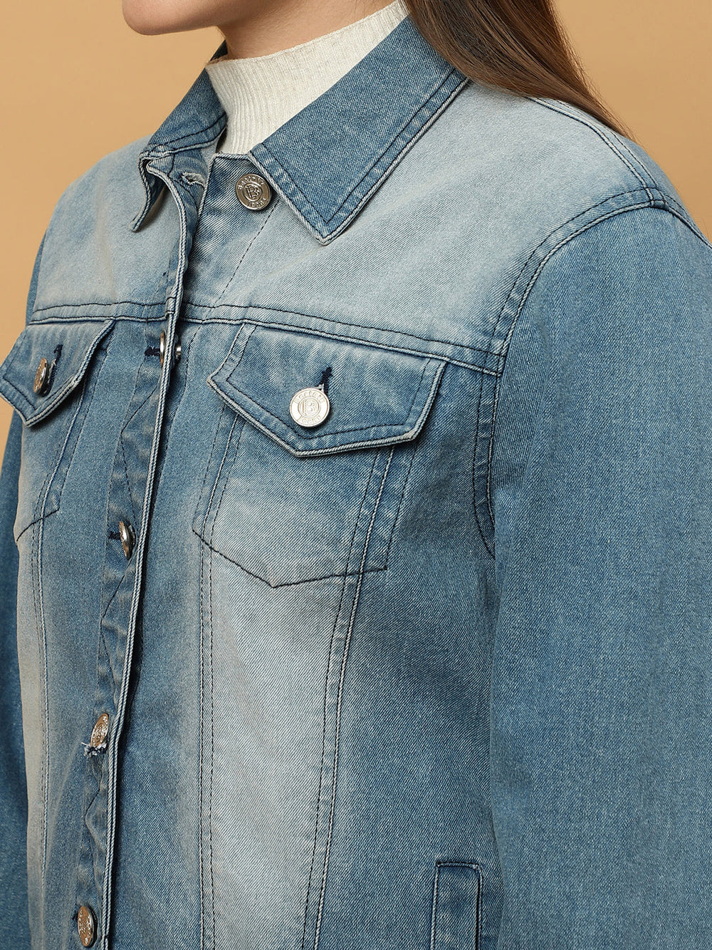 Denim Front Open Double Collar Full Sleeve Jacket