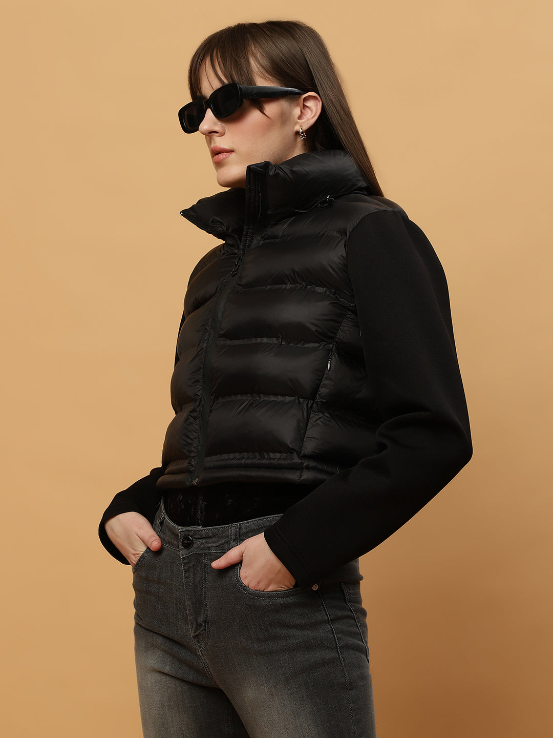 Beatnik Casual Wear Hooded Sleeve Puffer Crop Jacket Beatnik India