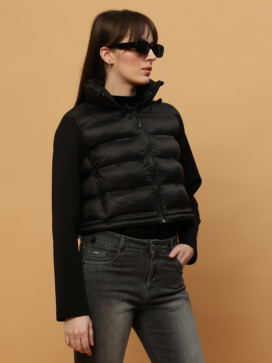 Beatnik Casual Wear Hooded Sleeve Puffer Crop Jacket Beatnik India