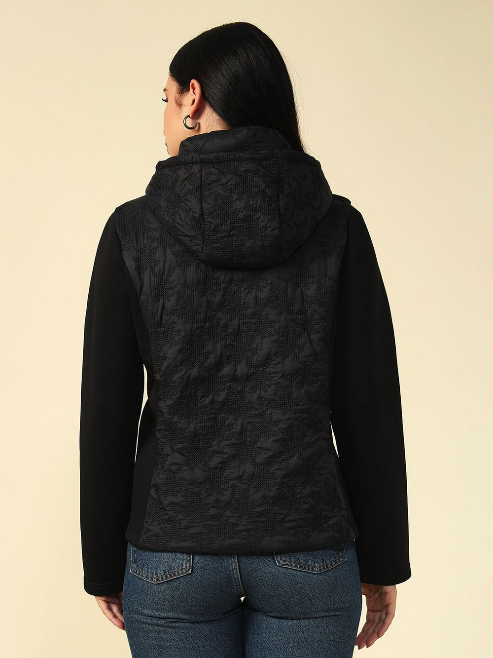 Black Puffer Detachable Hood Full Sleeve Jacket Beatnik