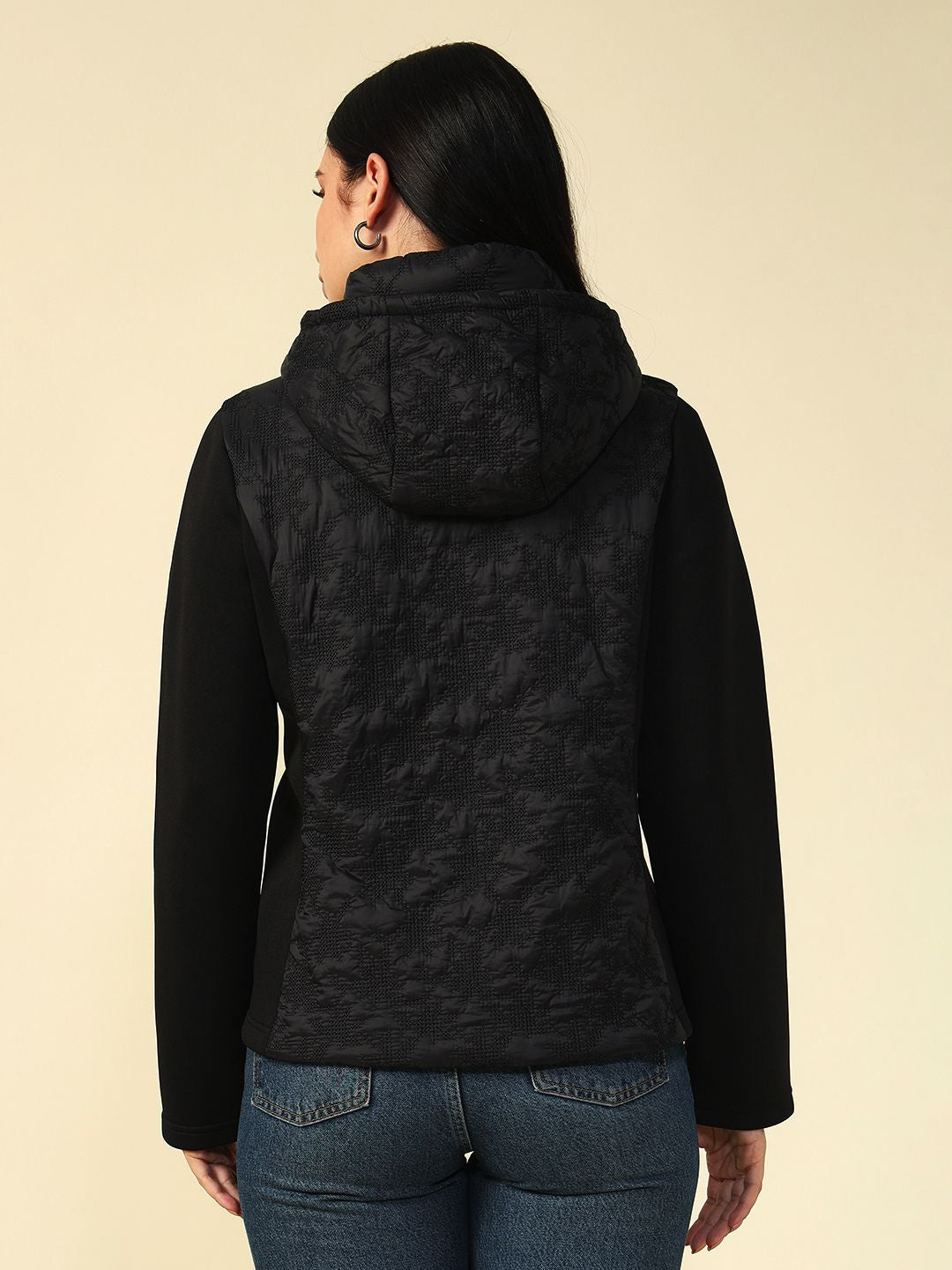 Black Puffer Detachable Hood Full Sleeve Jacket Beatnik