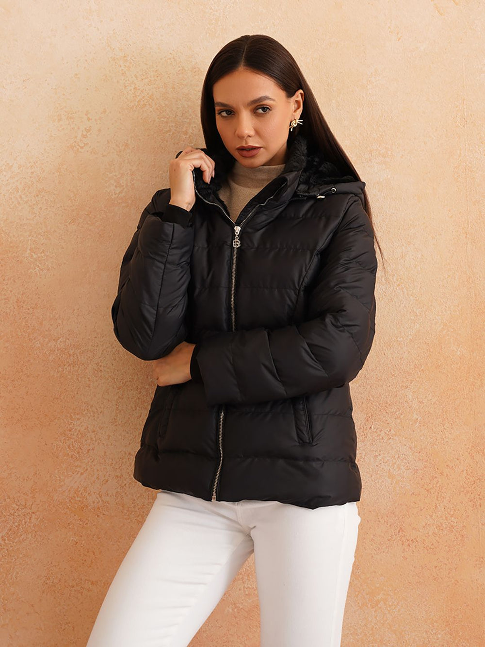 Puffer Detachable Hood Black Jacket Beatnik