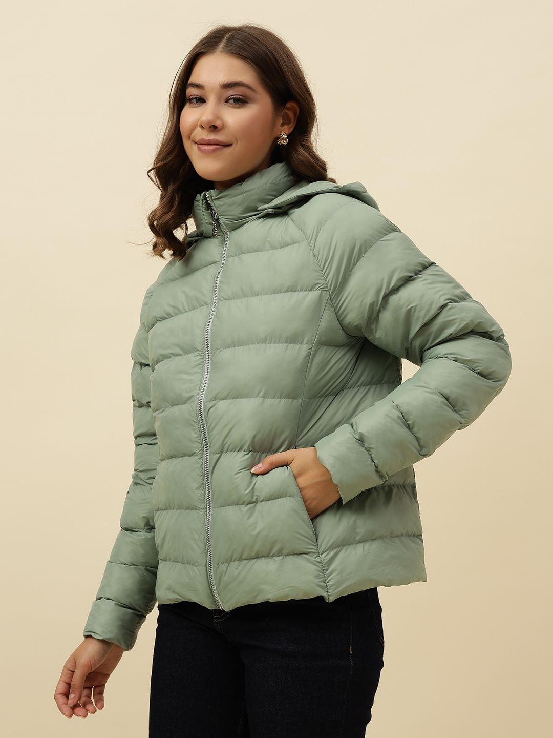 Pistachio Green Puffer Detachable Hood Jacket Beatnik