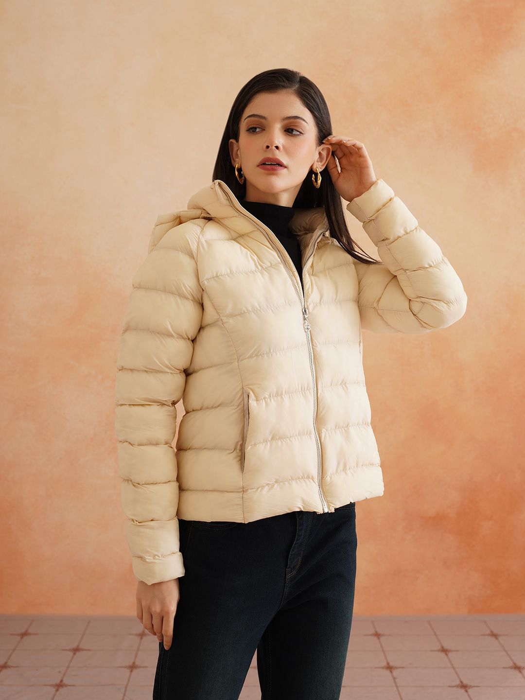 Off White Puffer Detachable Hood Jacket Beatnik