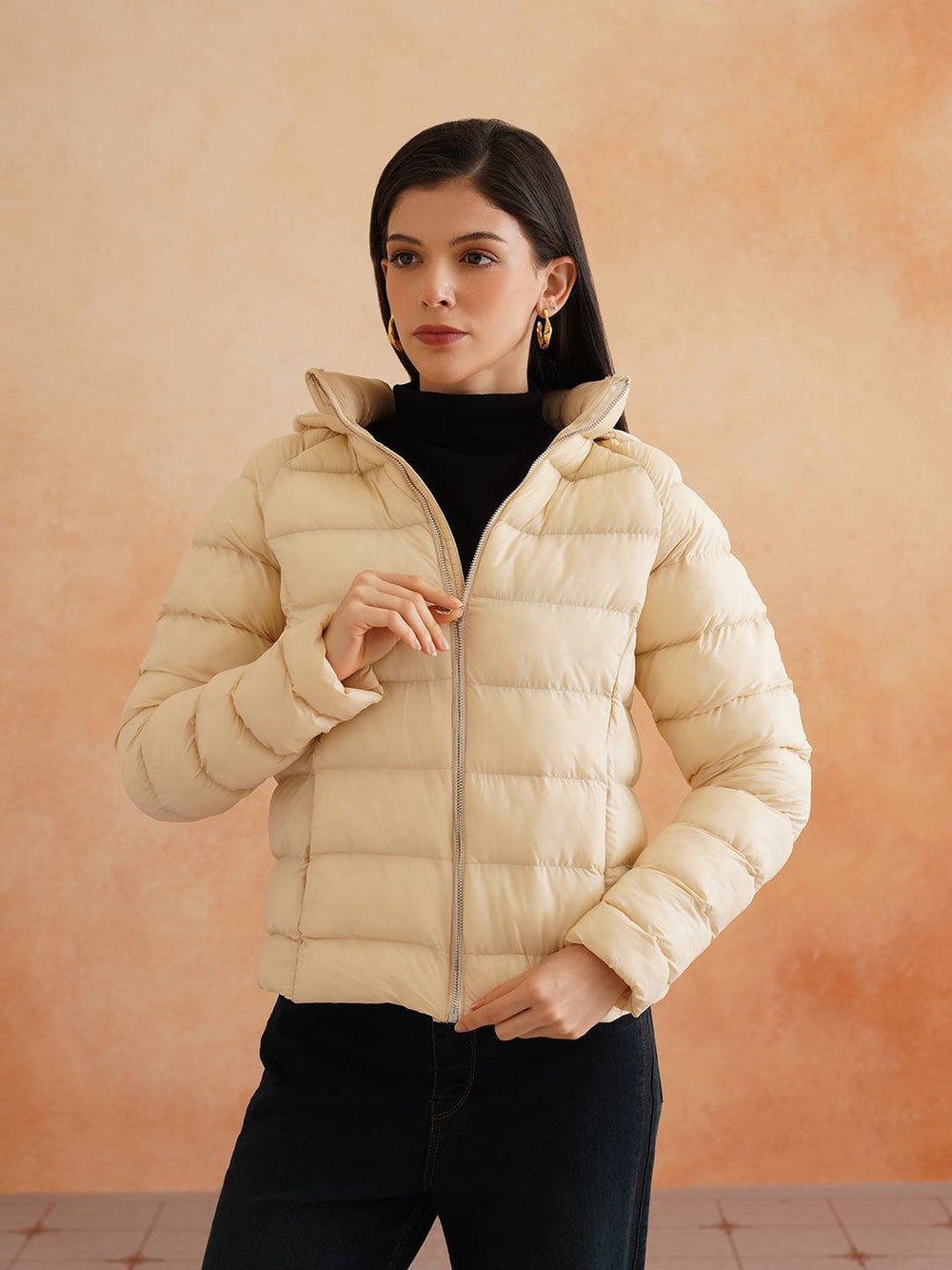 Off White Puffer Detachable Hood Jacket Beatnik