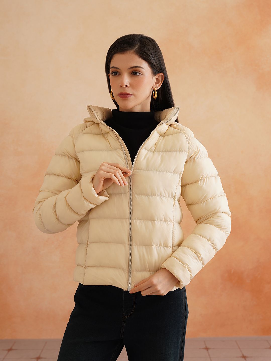 Off White Puffer Detachable Hood Jacket Beatnik