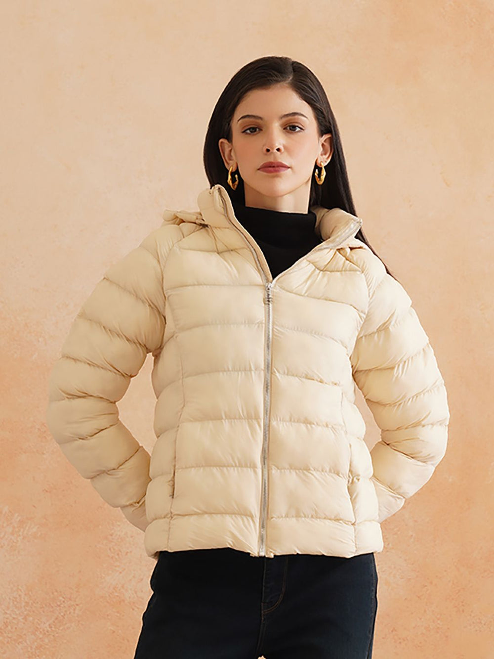 Off White Puffer Detachable Hood Jacket Beatnik