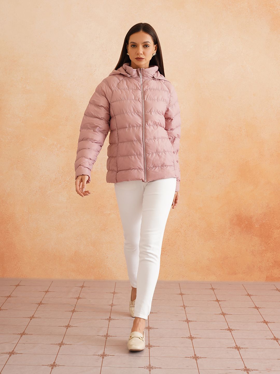 Pink Puffer Detachable Hood Jacket Beatnik