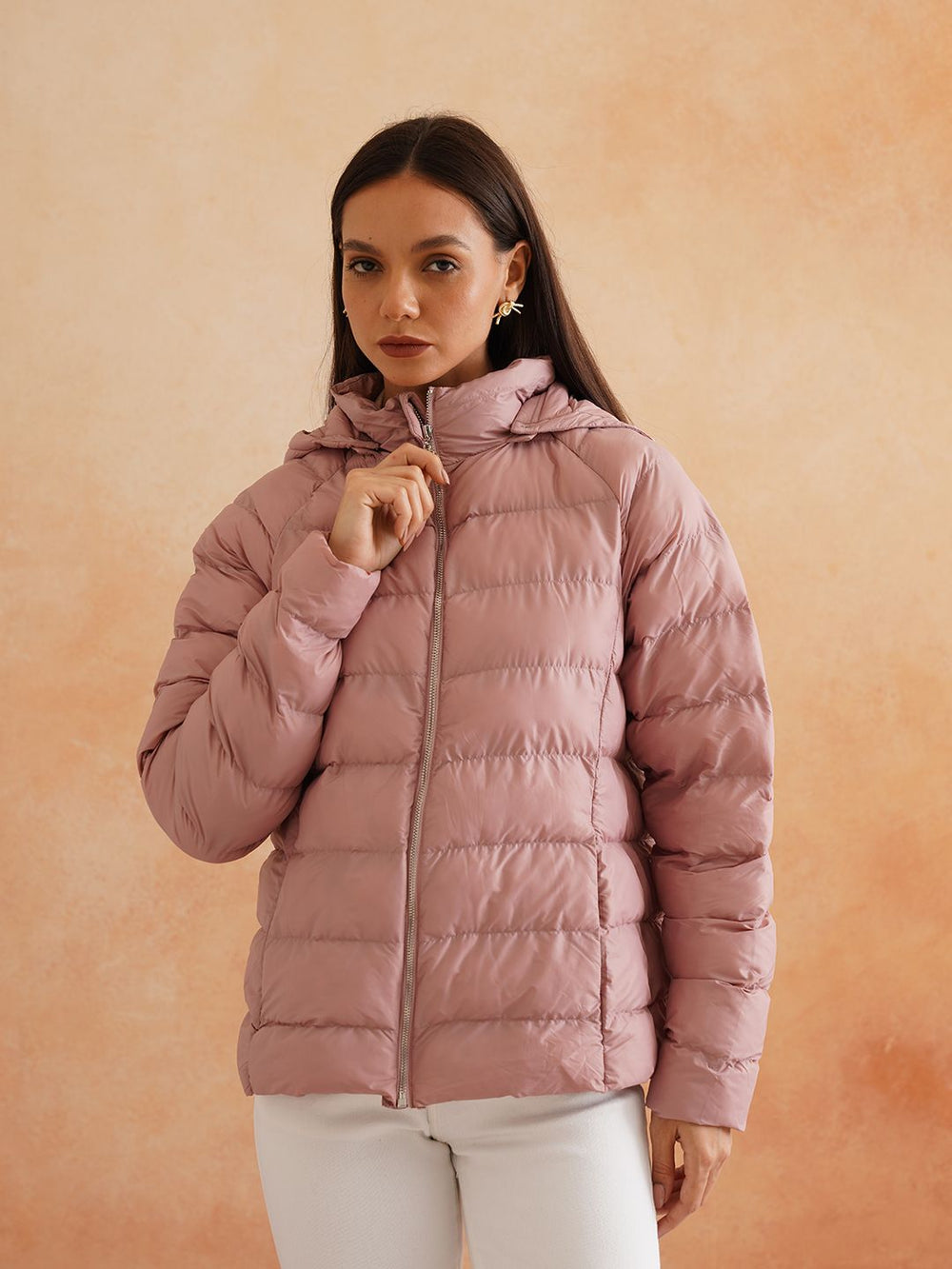 Pink Puffer Detachable Hood Jacket Beatnik