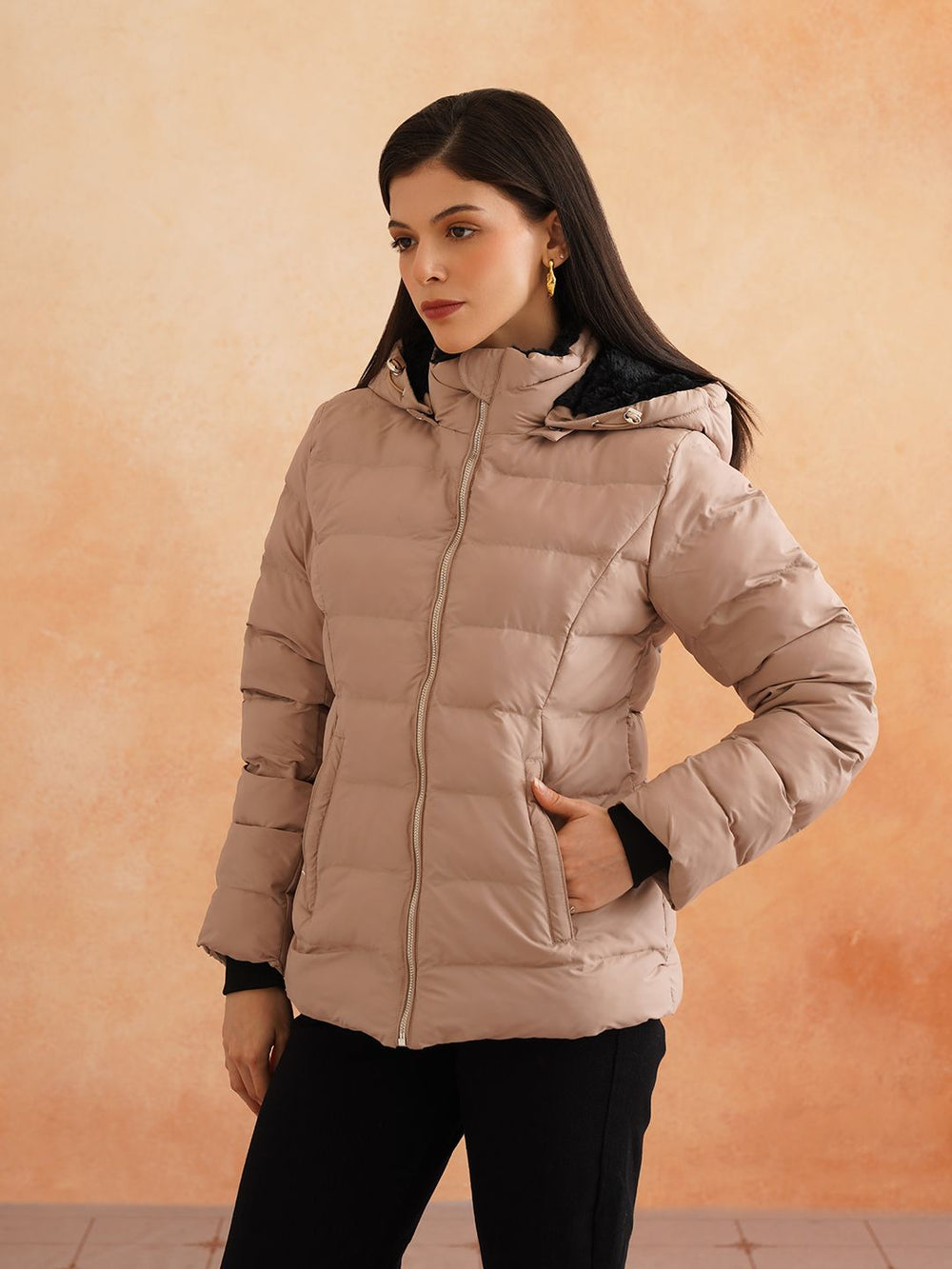 Beige Puffer Hooded Jacket Beatnik