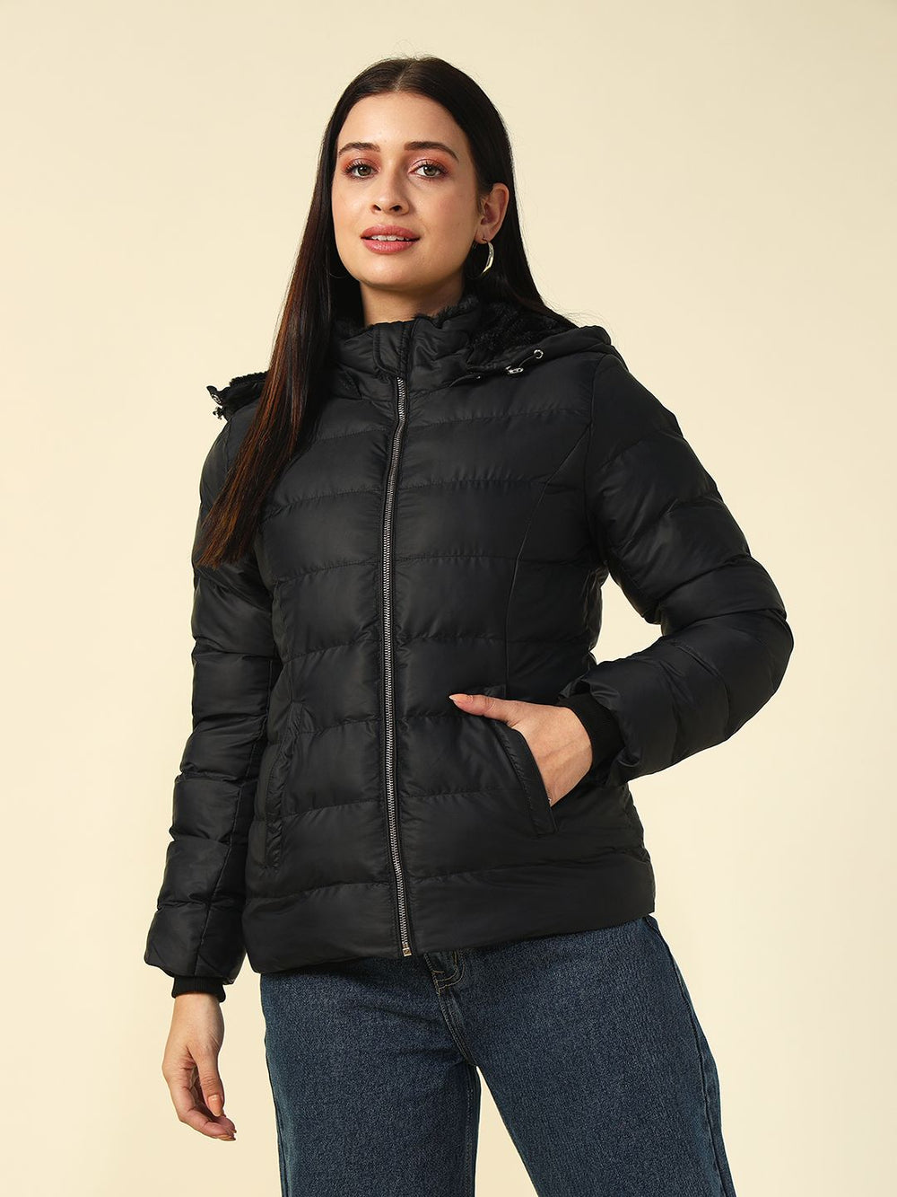 Black Puffer Hooded Jacket Beatnik