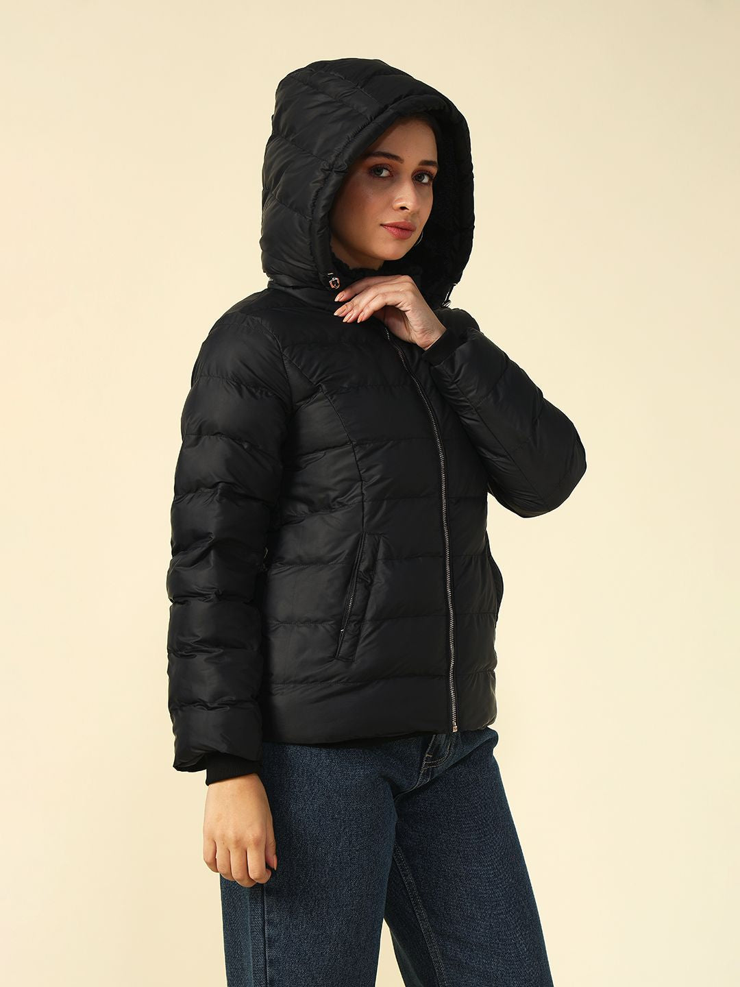 Black Puffer Hooded Jacket Beatnik