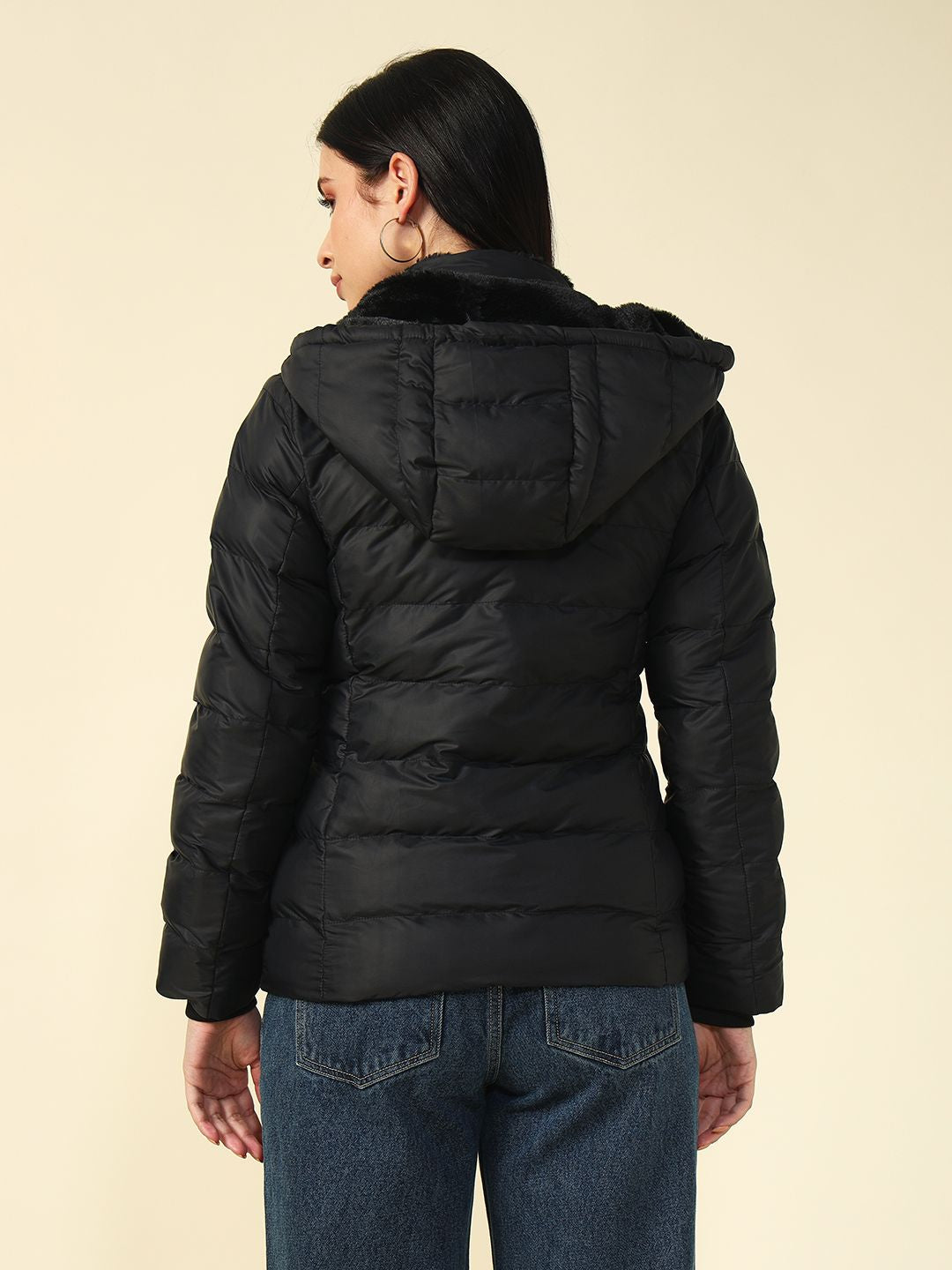 Black Puffer Hooded Jacket Beatnik