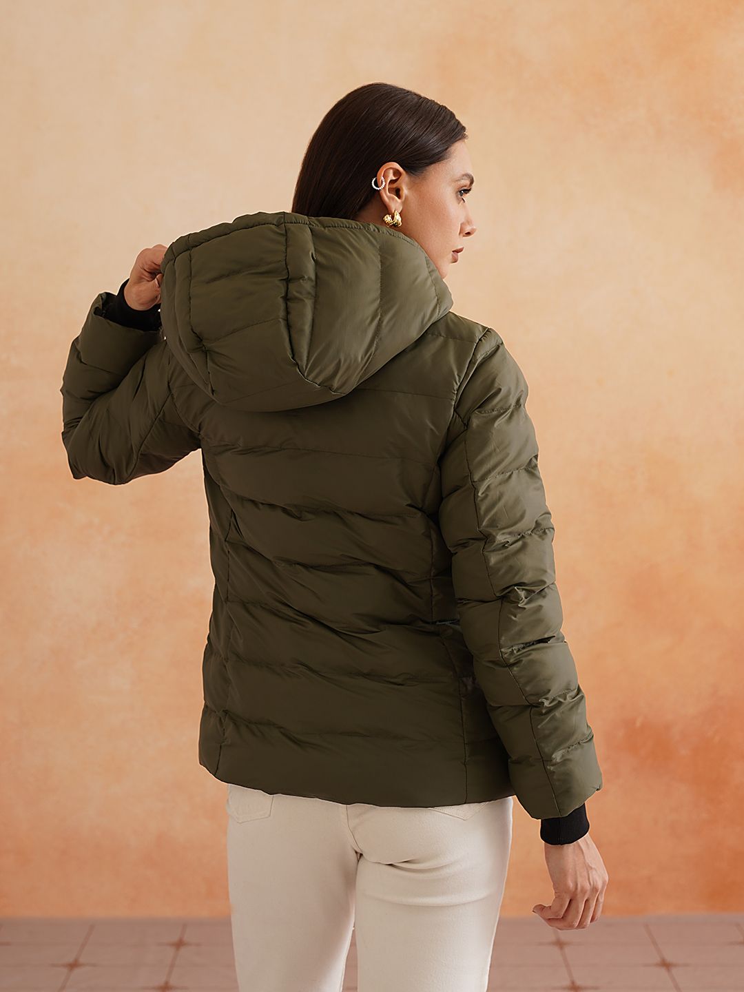 Olive Green Puffer Hooded Jacket Beatnik