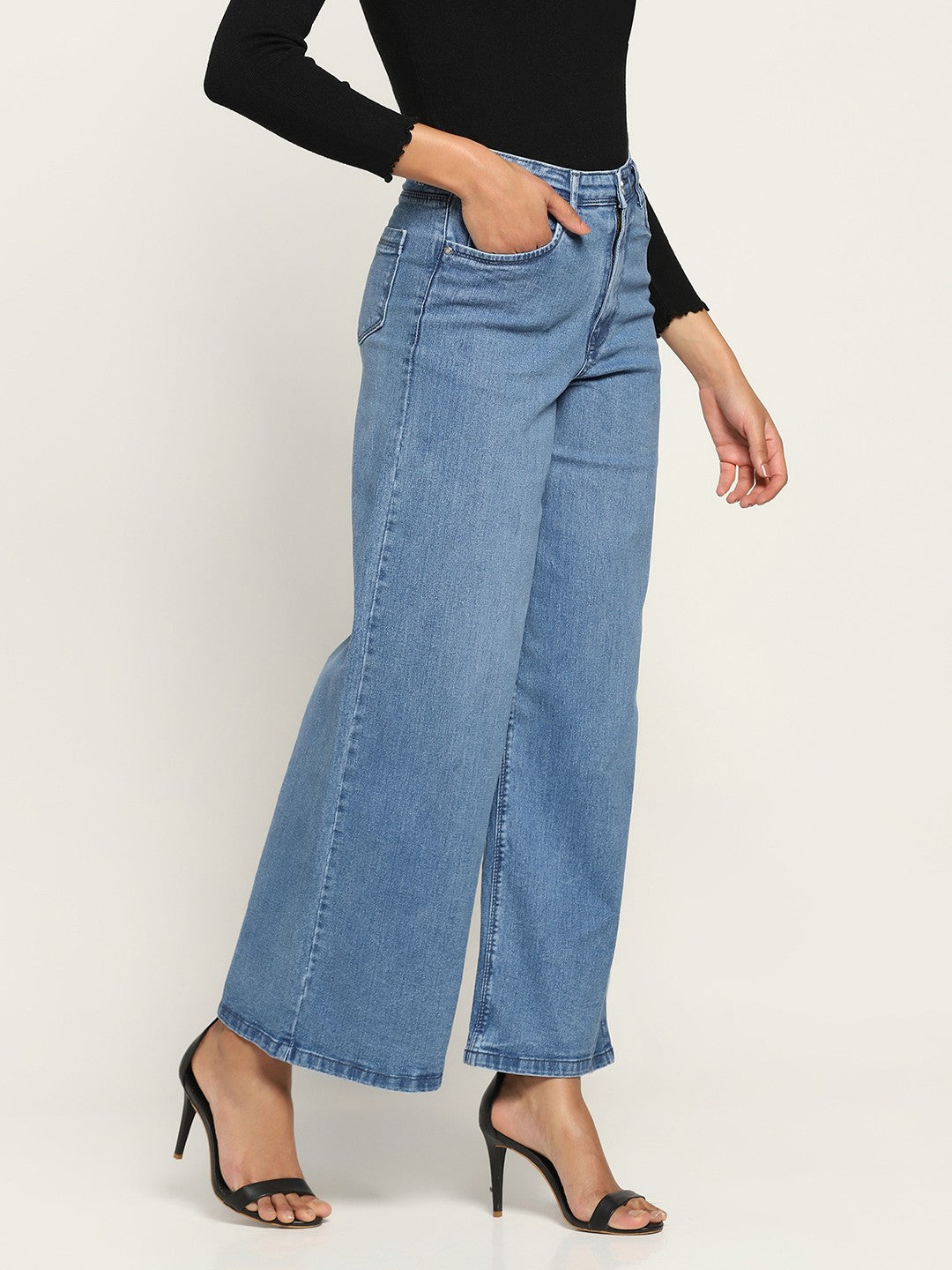 Beatnik Light Blue Wide Leg Womens Jeans Beatnik India