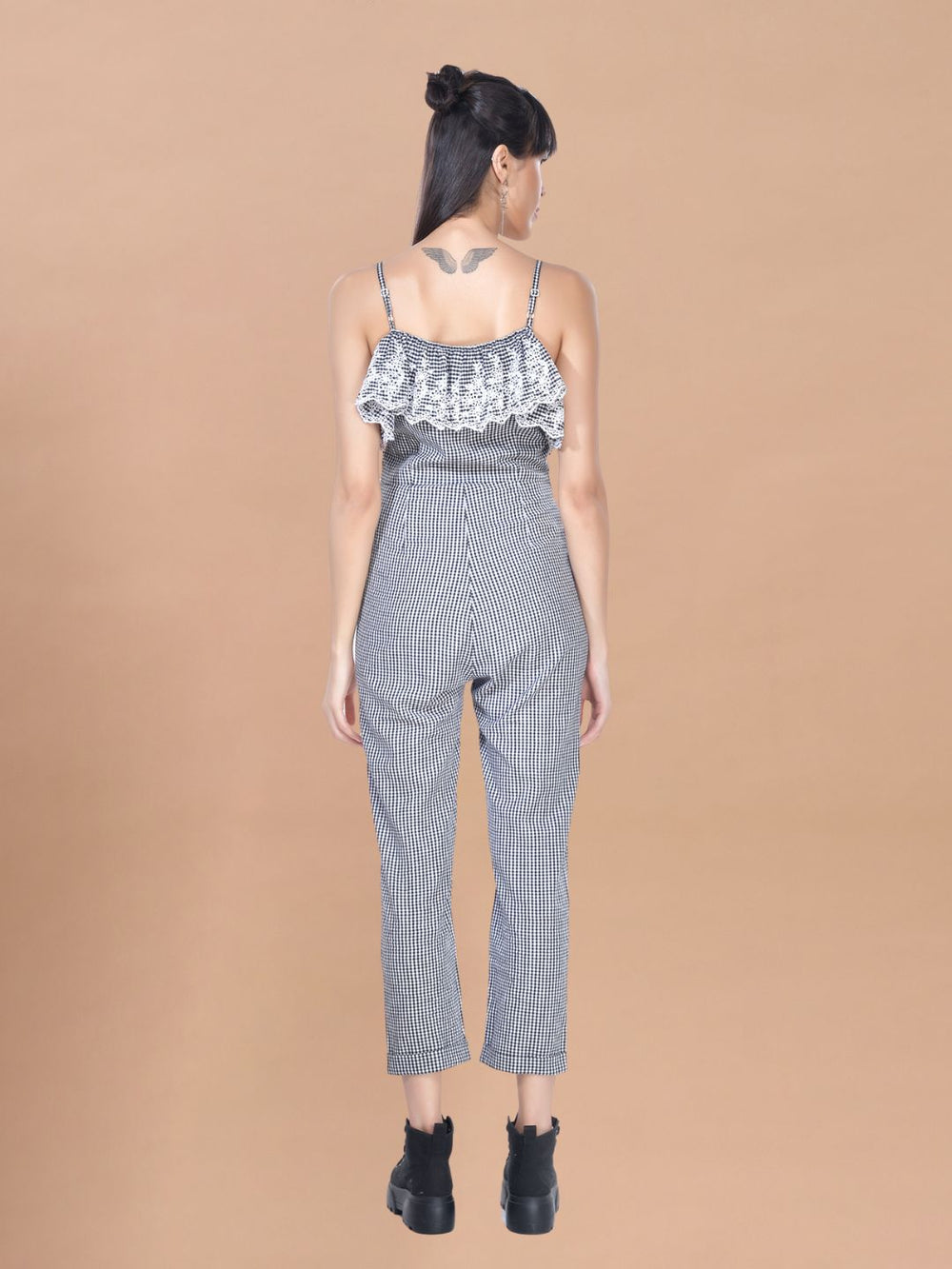 Beatnik Cotton Blend Square Neck Black Women Jumpsuits